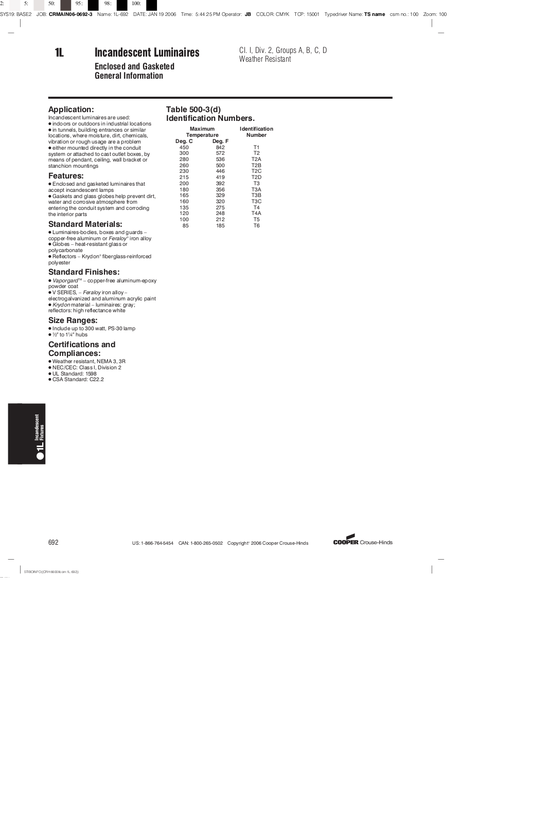 Crouse Hinds 1L Incandescent Luminaires Catalog Page