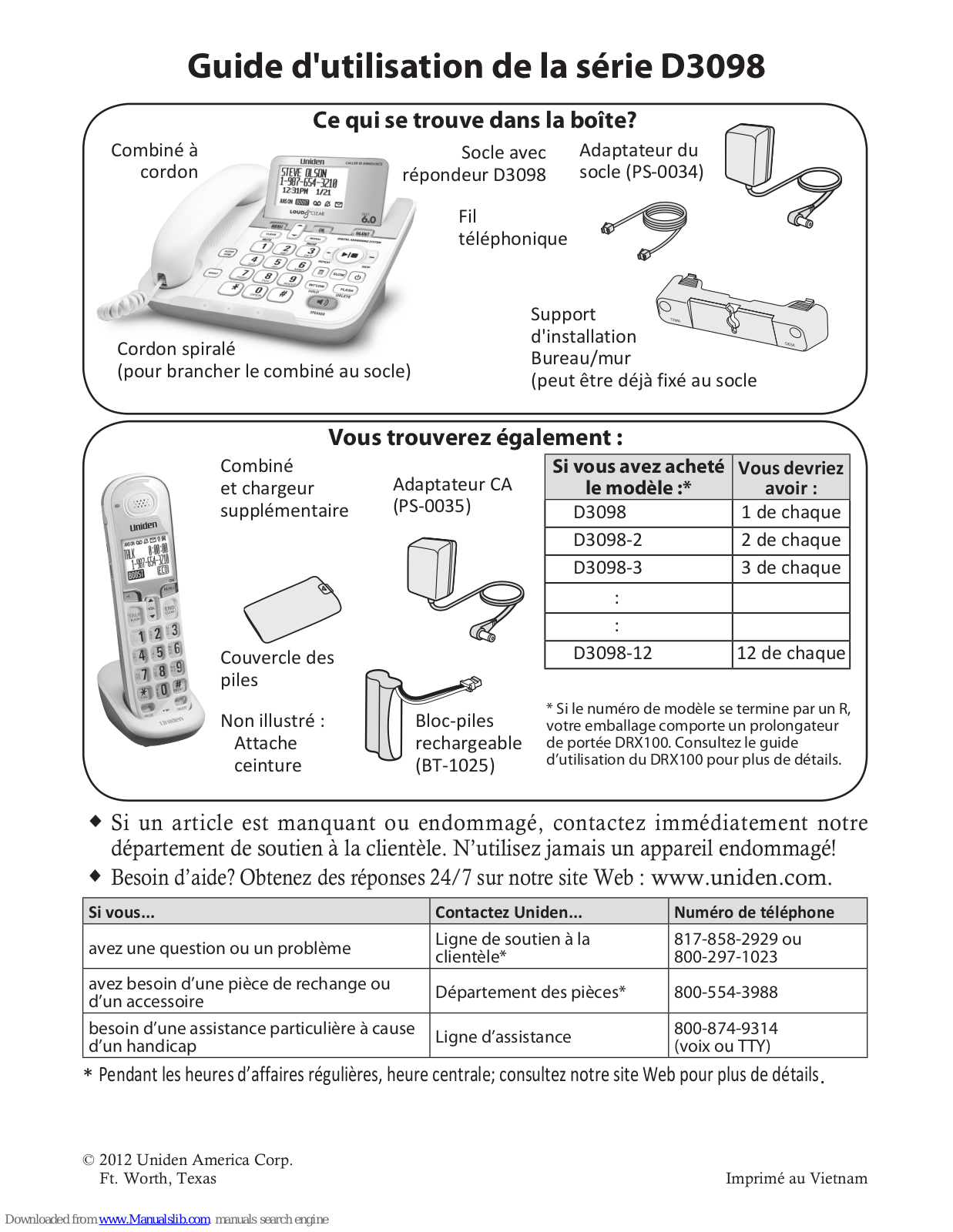 Uniden D3098S, D3098-2, D3098-3, D3098-4, D3098-5 User Manual