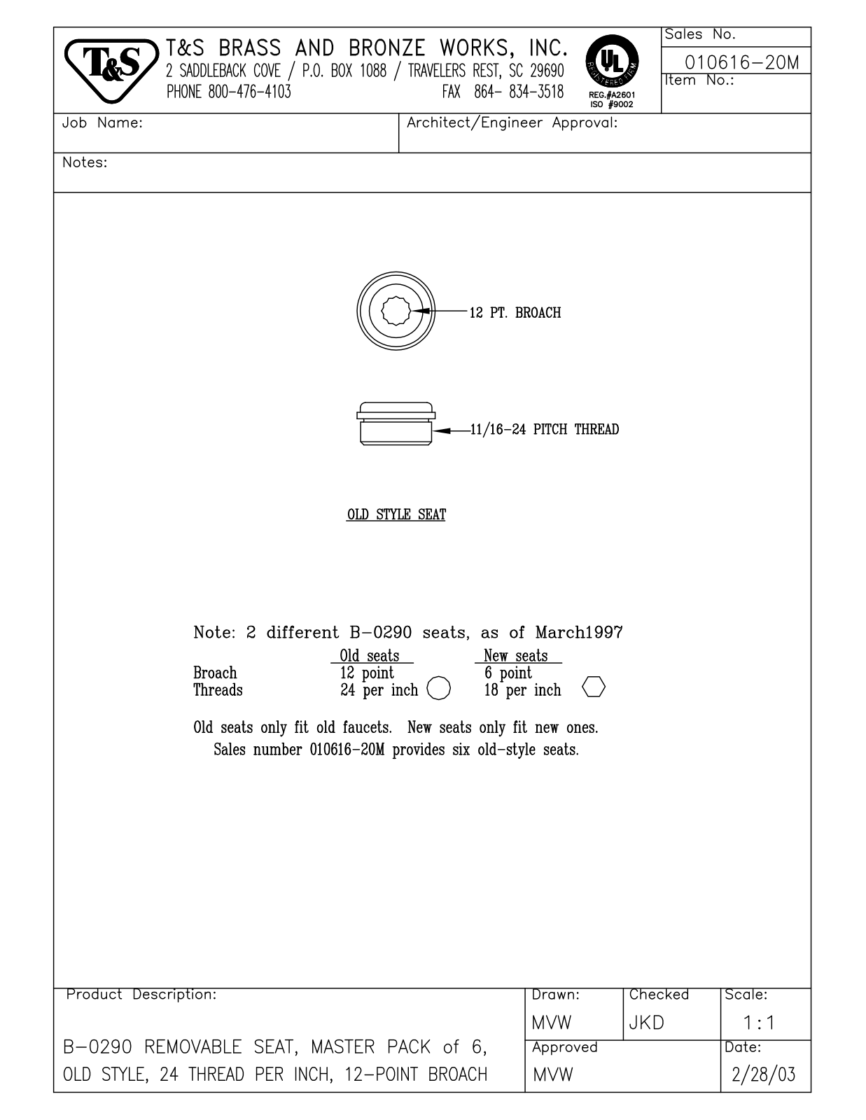 T&S Brass 010616-20M User Manual