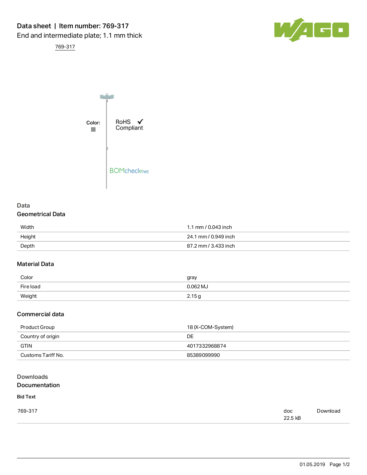 Wago 769-317 Data Sheet