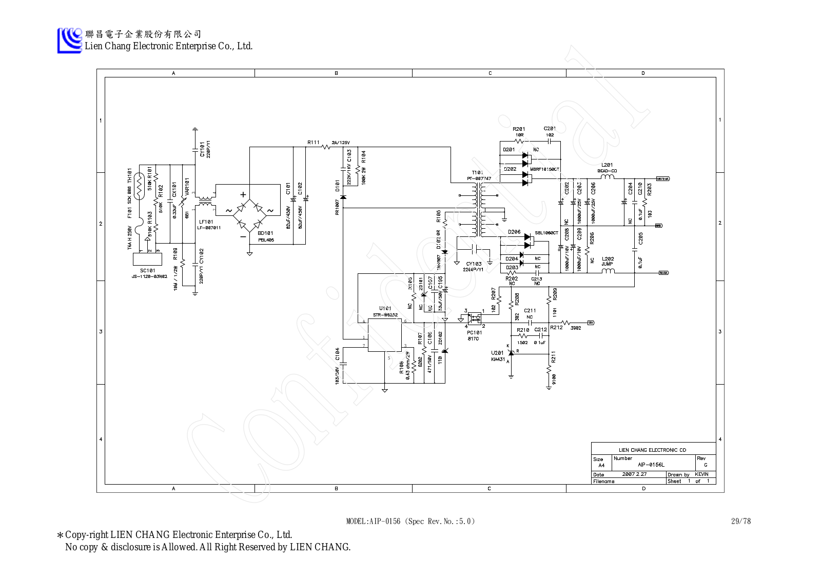 LG AIP-0156L PSU Schematic