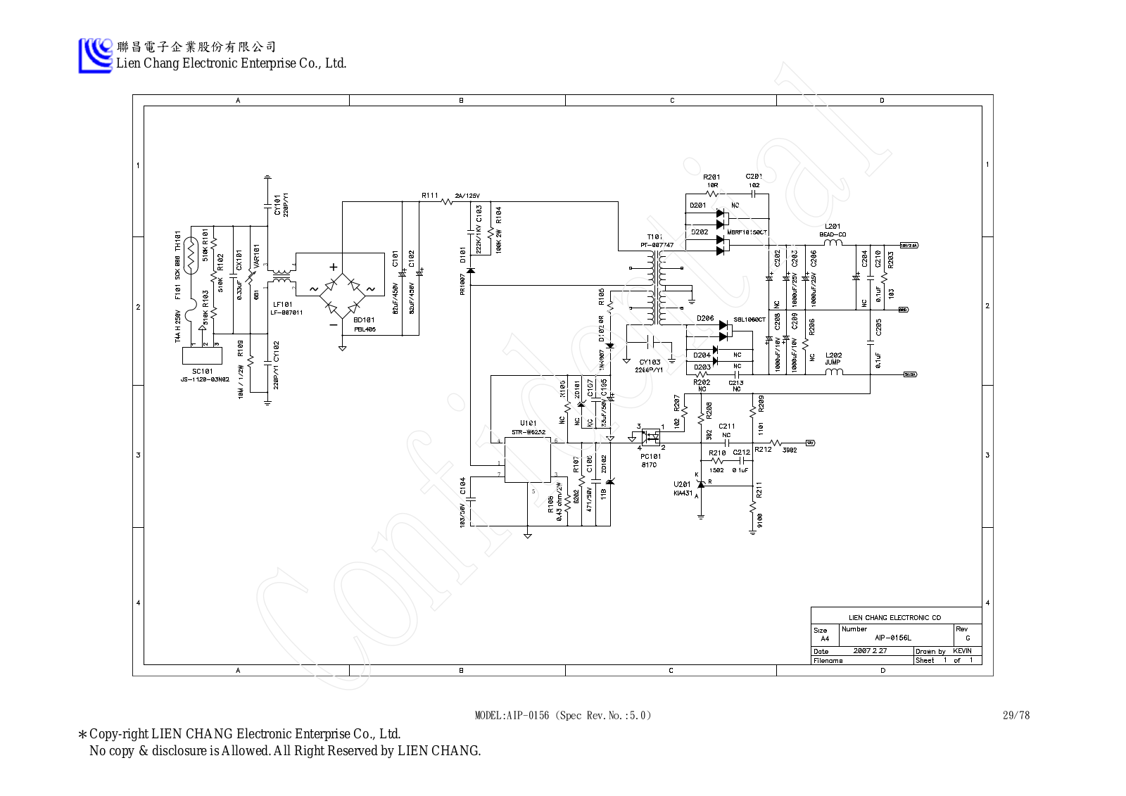 LG AIP-0156L PSU Schematic