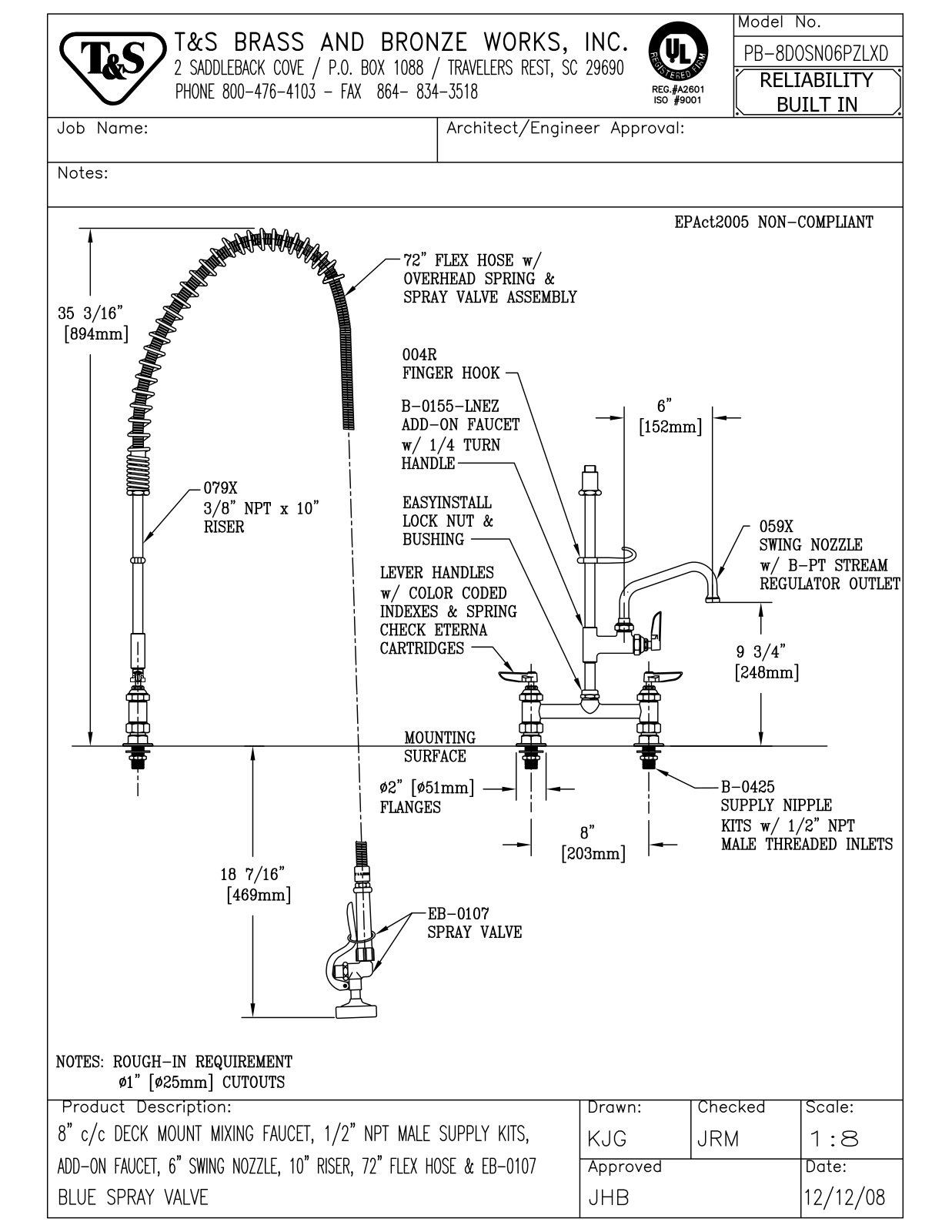 T&S Brass PB-8DOSN06PZLXD User Manual