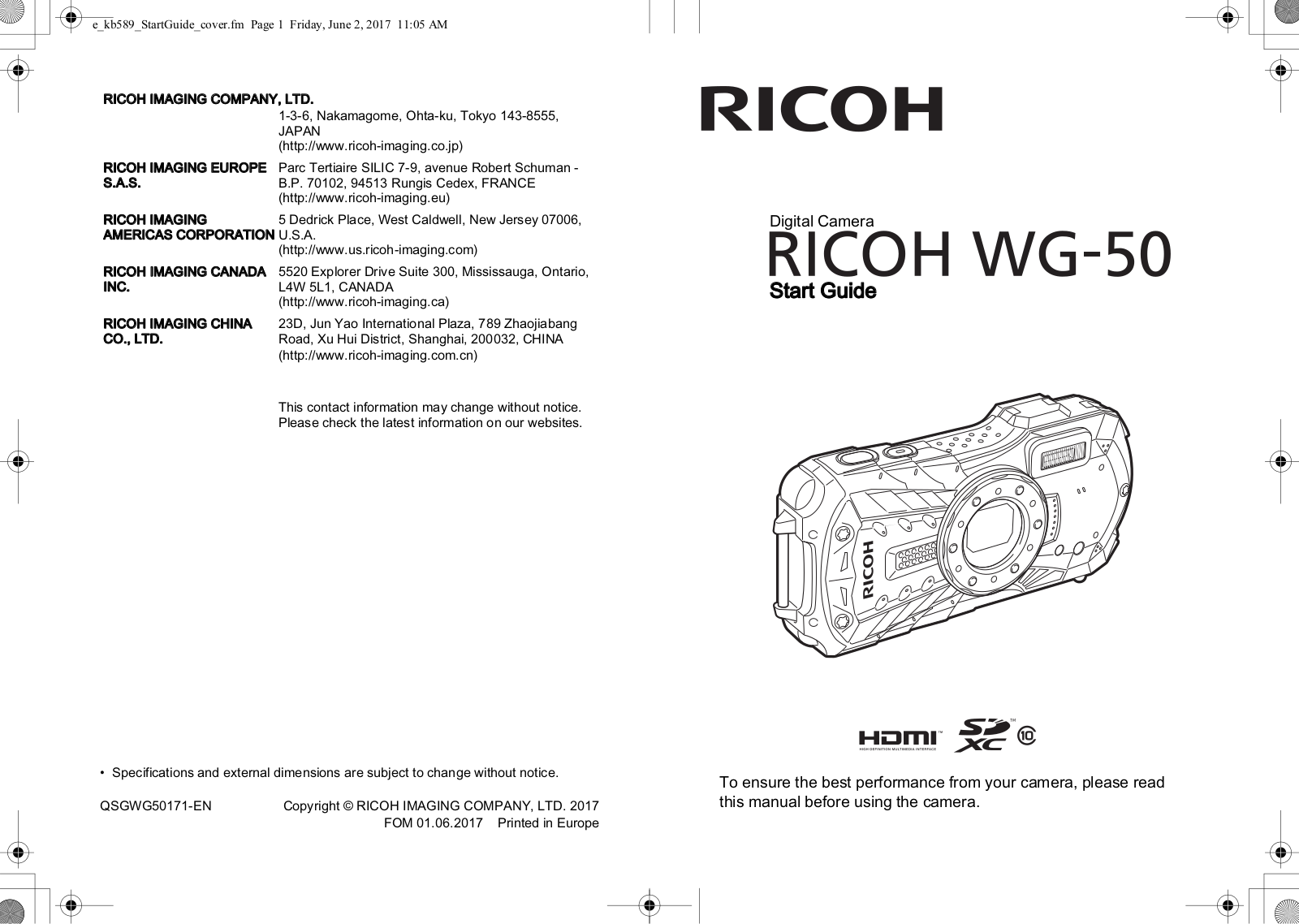 Ricoh WG-50 Quick Start Guide