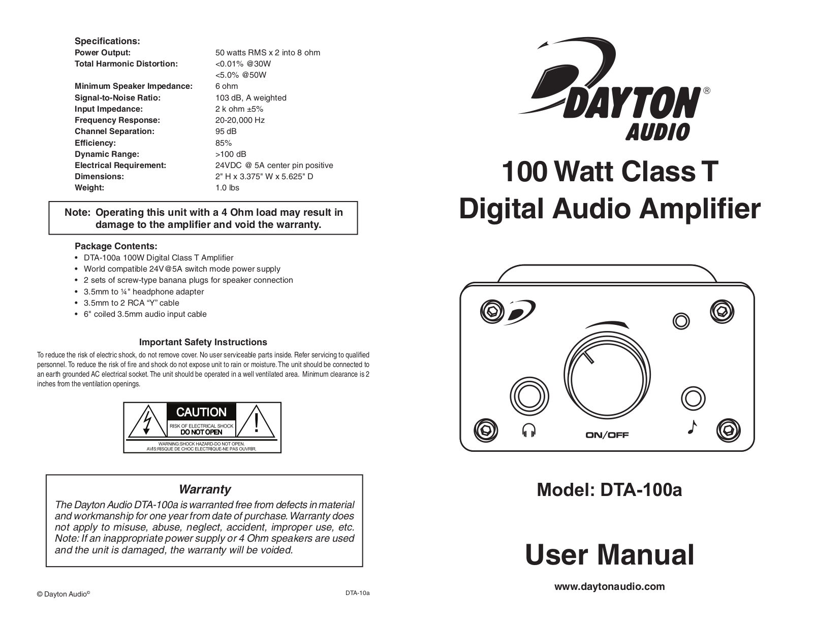 Dayton DTA-100a User Manual