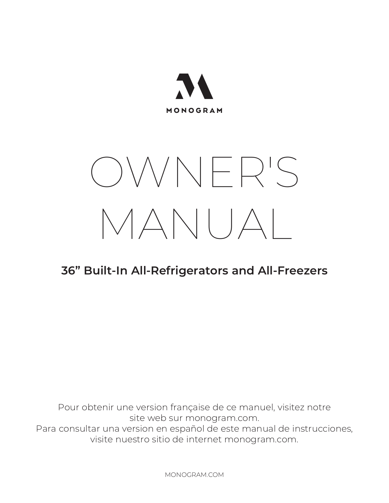 Monogram ZIF360NNLH, ZIRS360NNRH, ZIFS360NNRH, ZIFS360NNLH, ZIF360NNRH User Manual