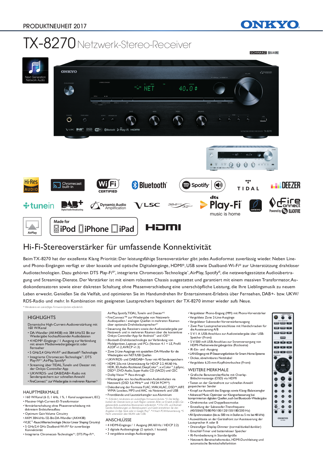 Onkyo TX-8270 Technical data