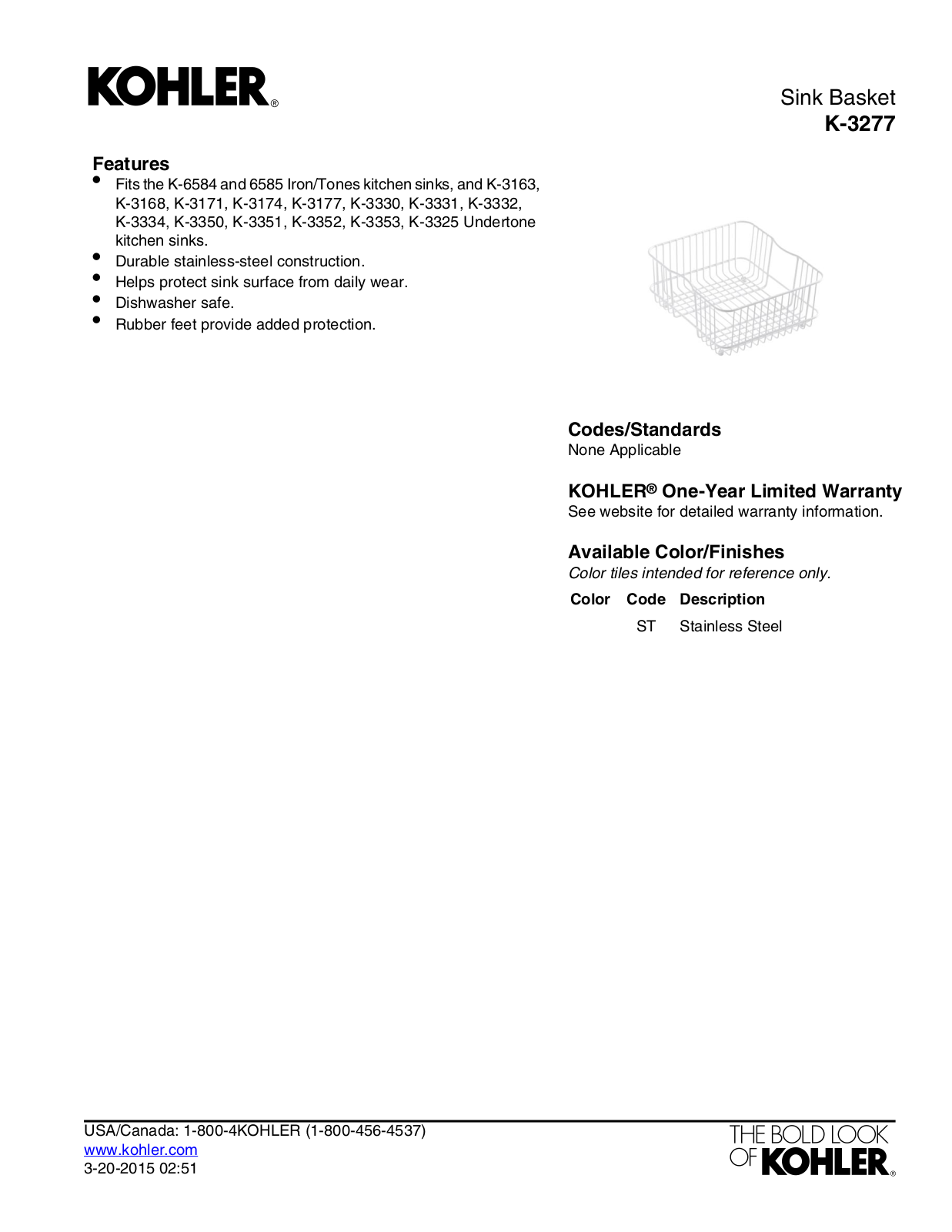 Kohler KOH2880 Specifications - ManualMachine.com
