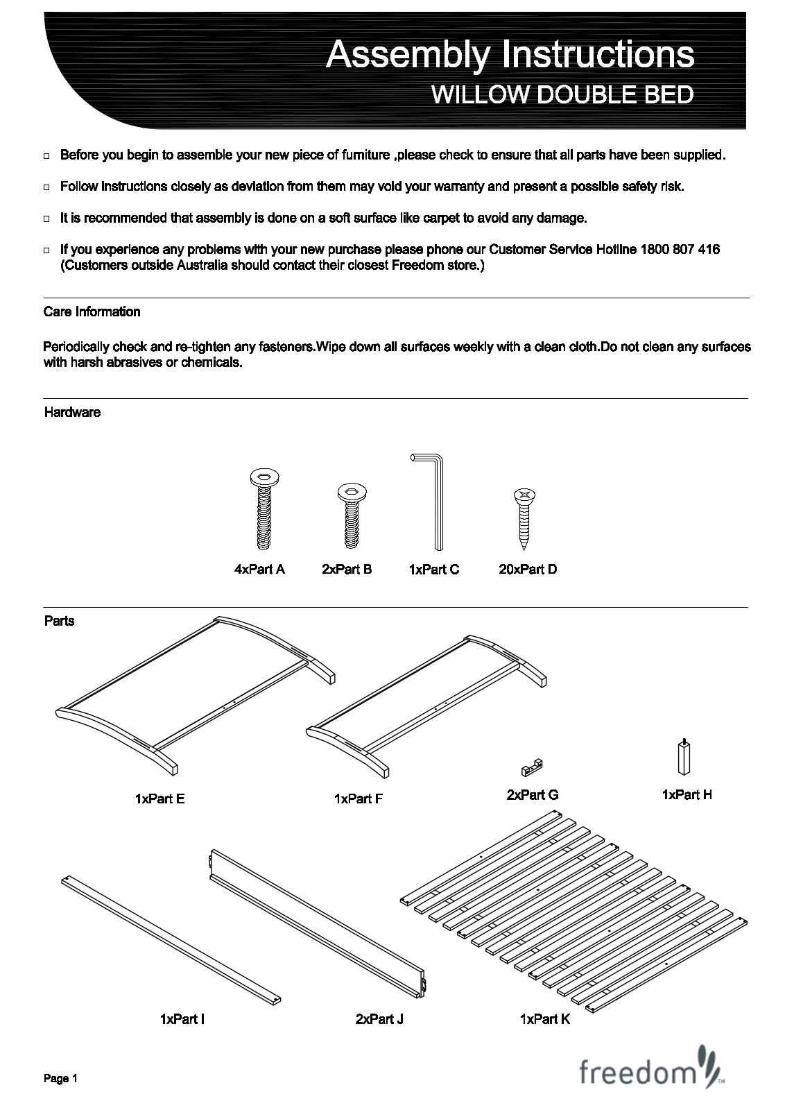 Freedom Willow Double Bed Assembly Instruction