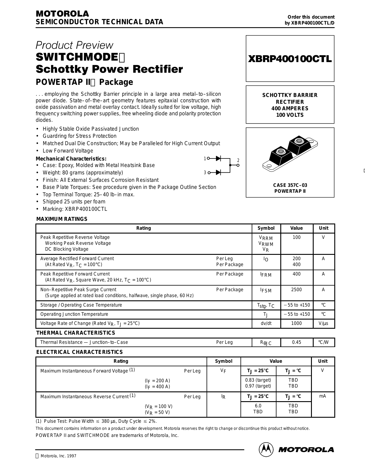 Motorola XBRP400100CTL Datasheet