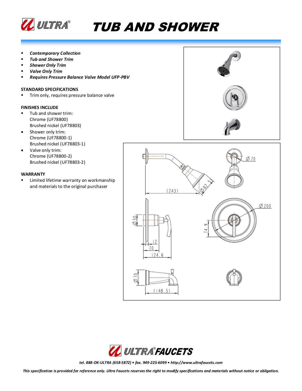 Ultra Faucets LTR10012 Specifications - ManualMachine.com