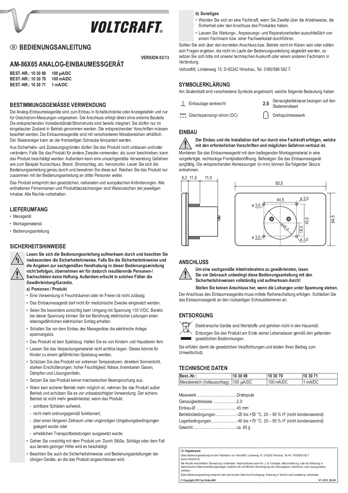 VOLTCRAFT AM-86X65 User guide