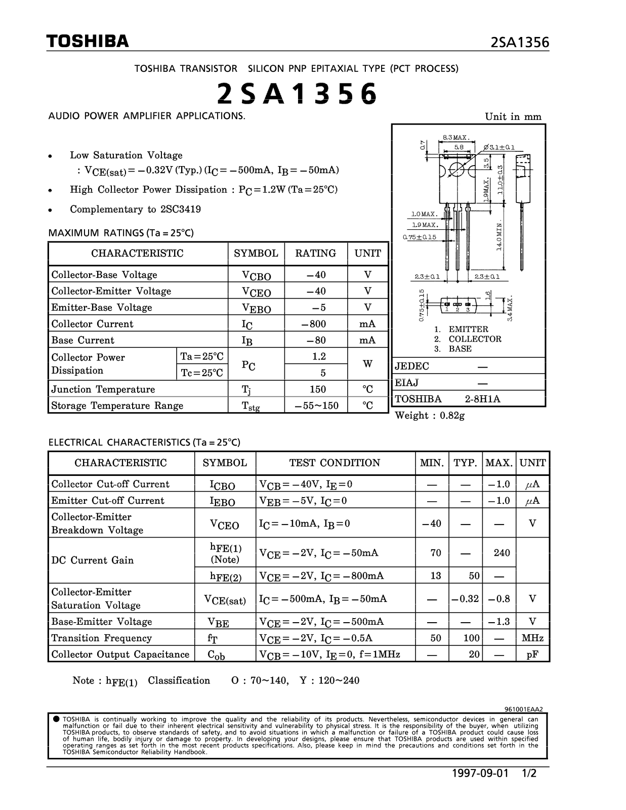 Toshiba 2SA1356 Datasheet