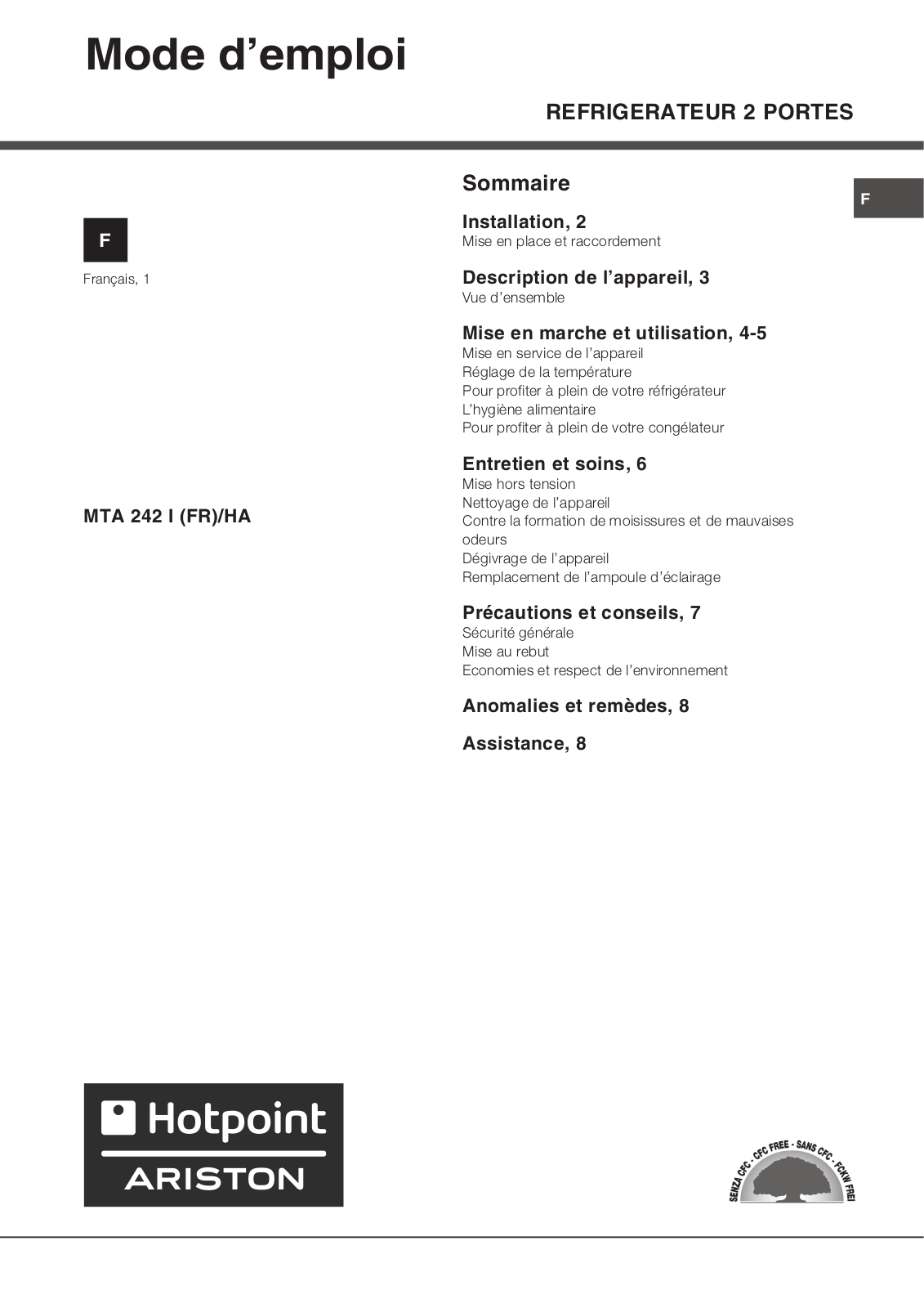 Hotpoint MTA 242 I User Manual