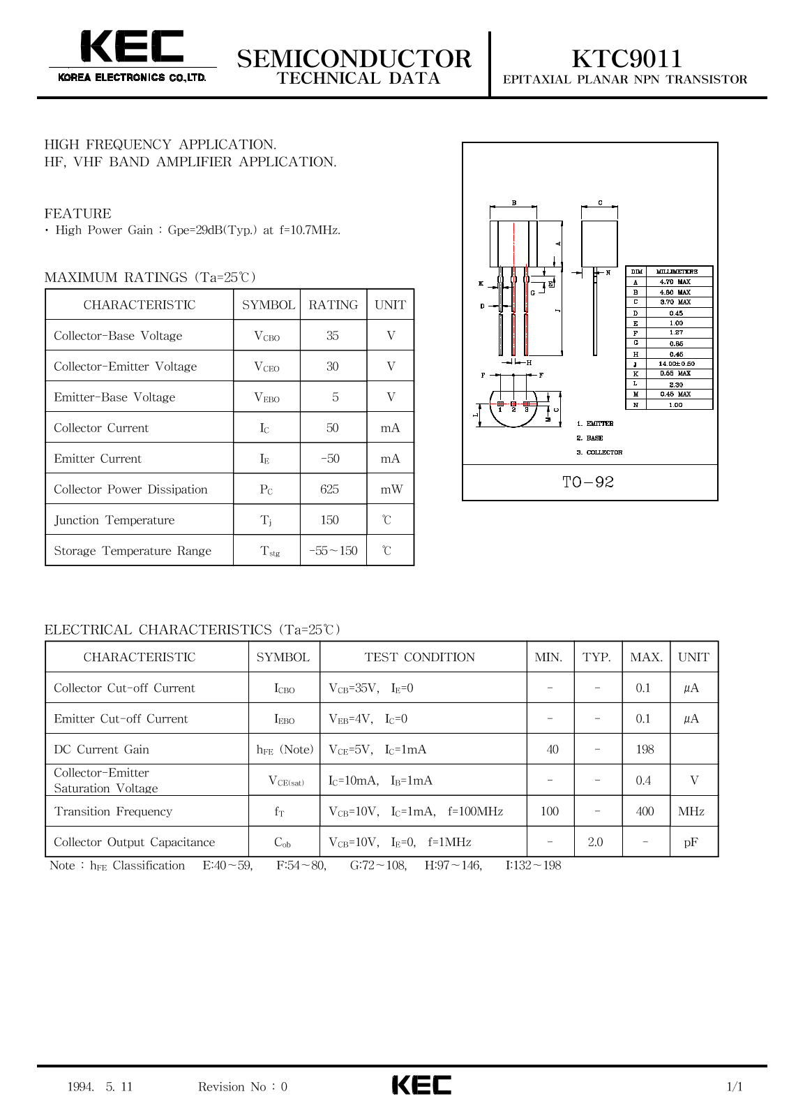 KEC KTC9011 Datasheet