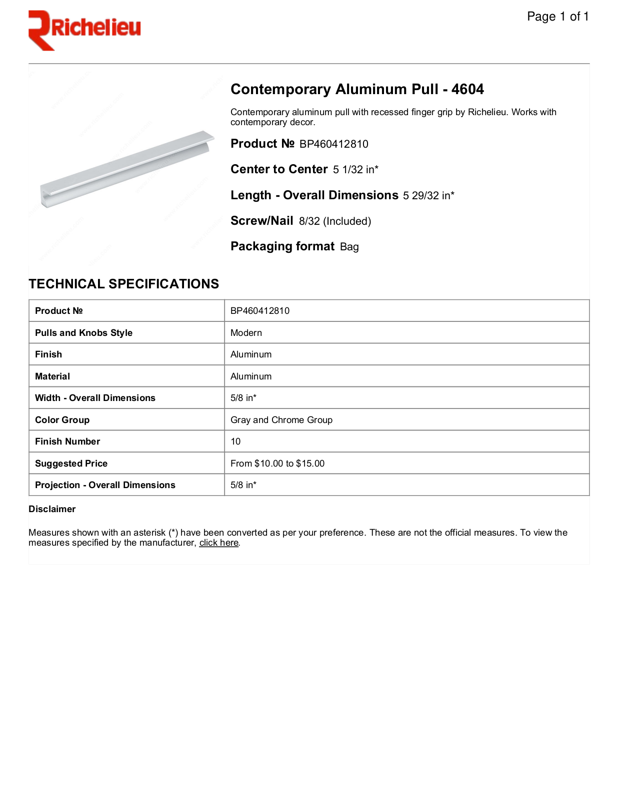 Richelieu RHC1223 Specifications - ManualMachine.com