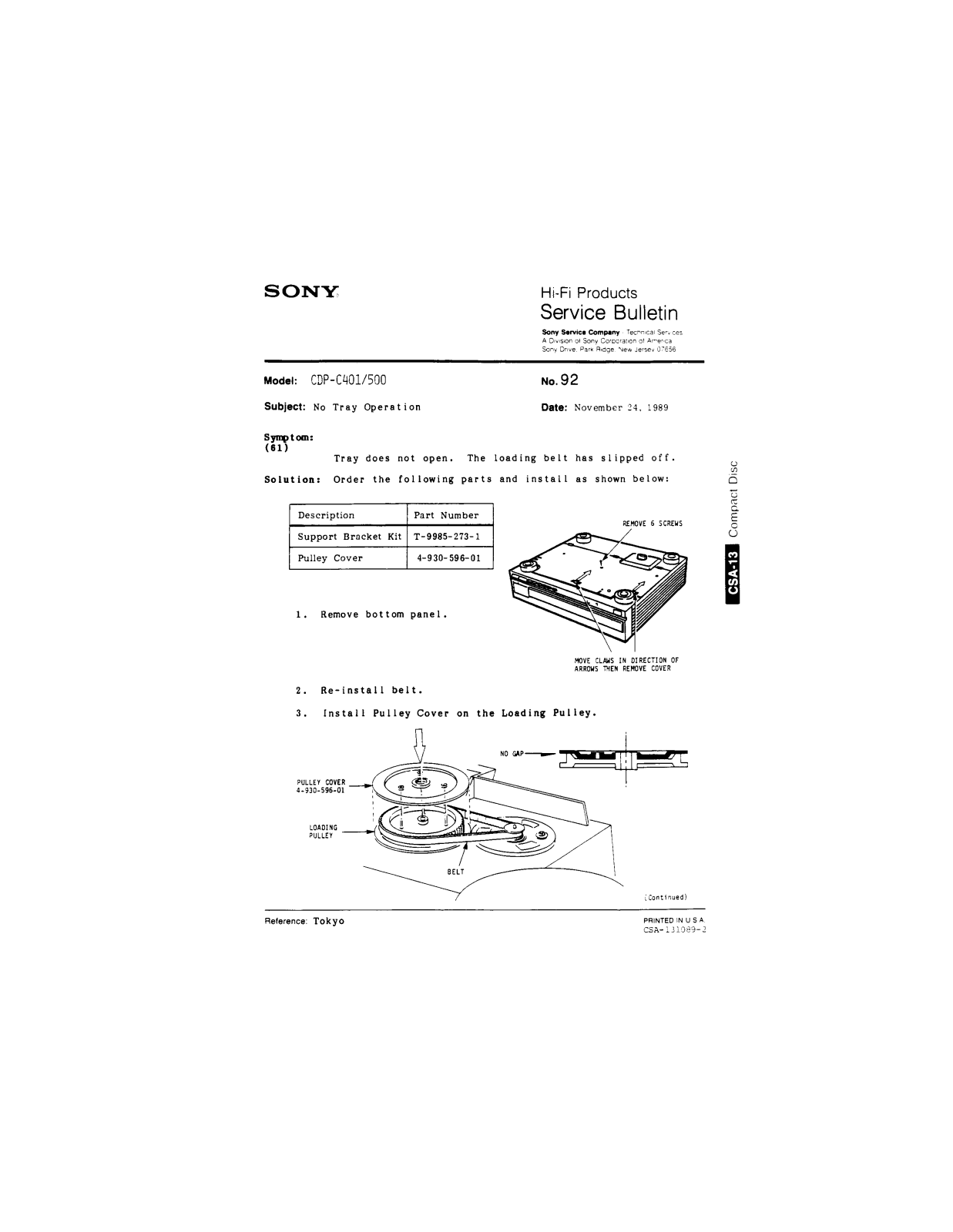 Sony CDP-C401, CDP-C500 Service Manual