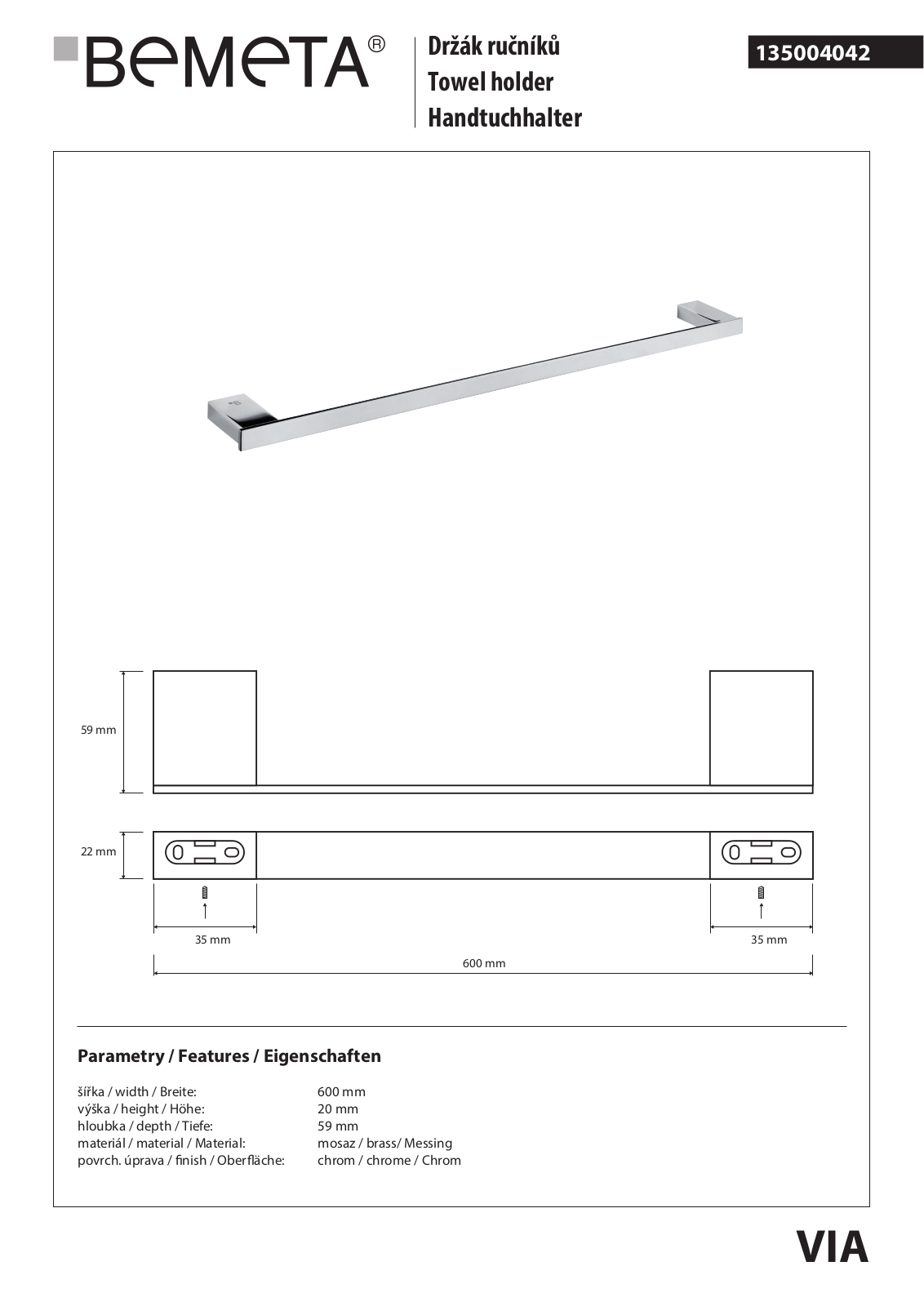 Bemeta Via 135004042 User guide