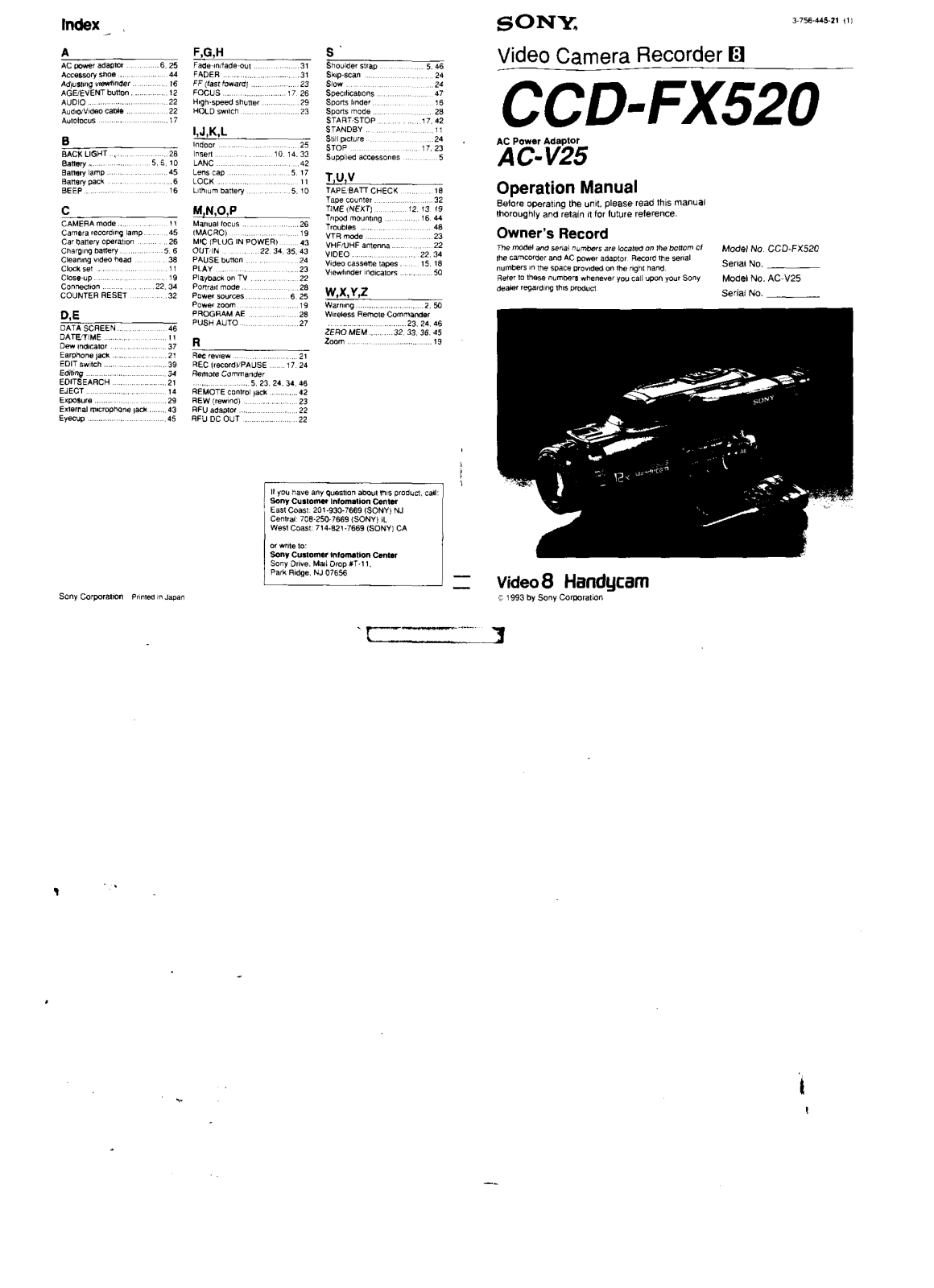 Sony CCD-FX520 Operating Instruction