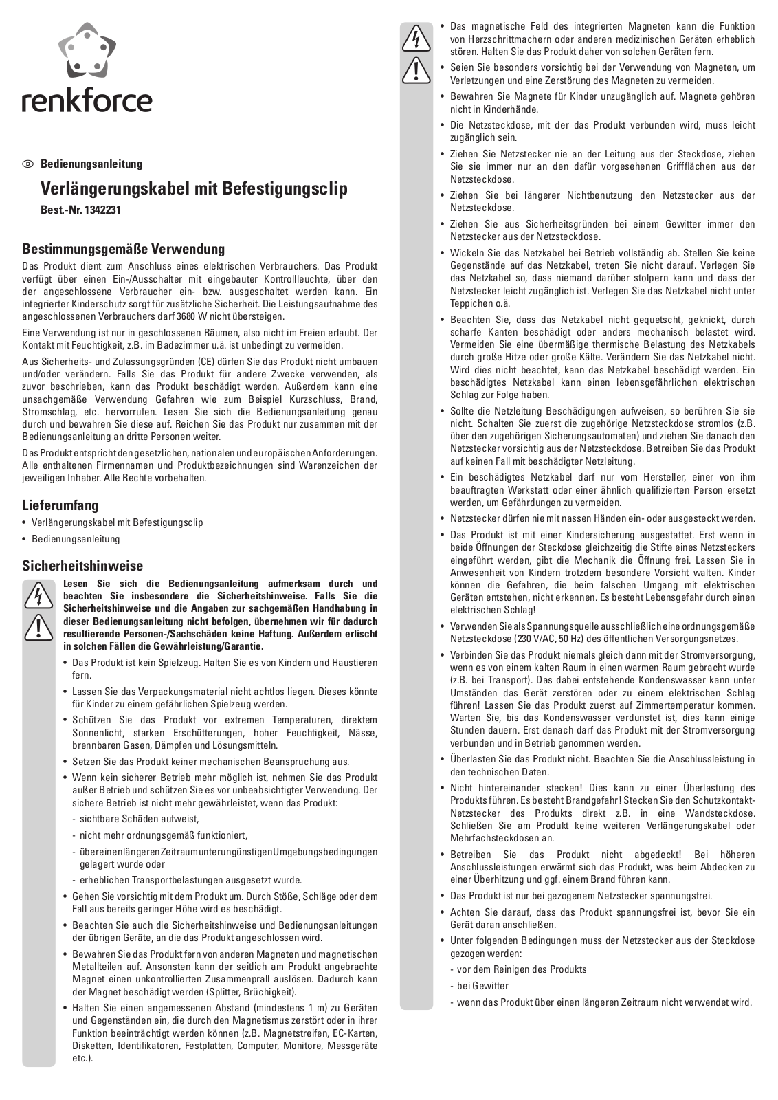 Renkforce 1342231 Operating Instructions