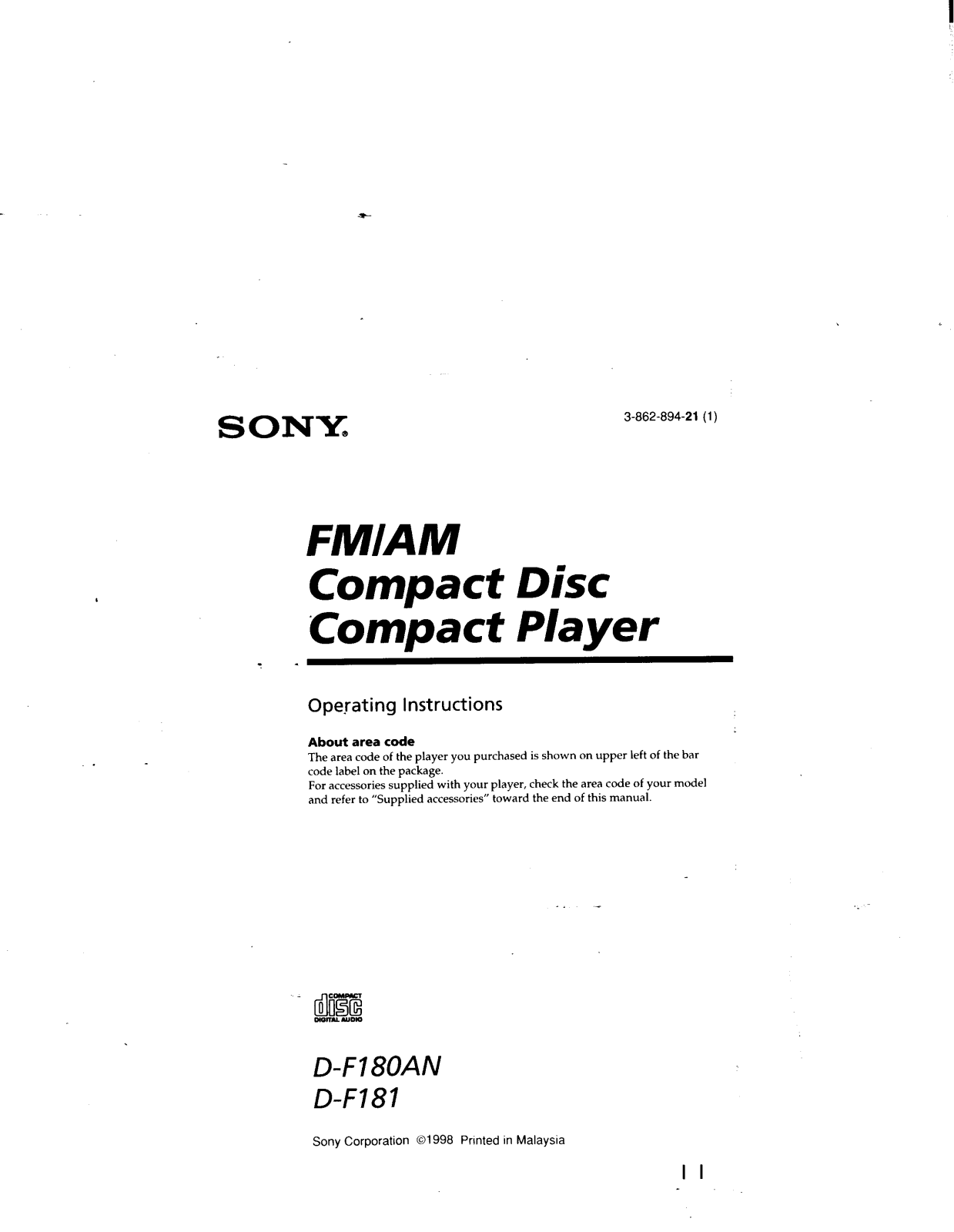 Sony D-F180 Operating Instructions