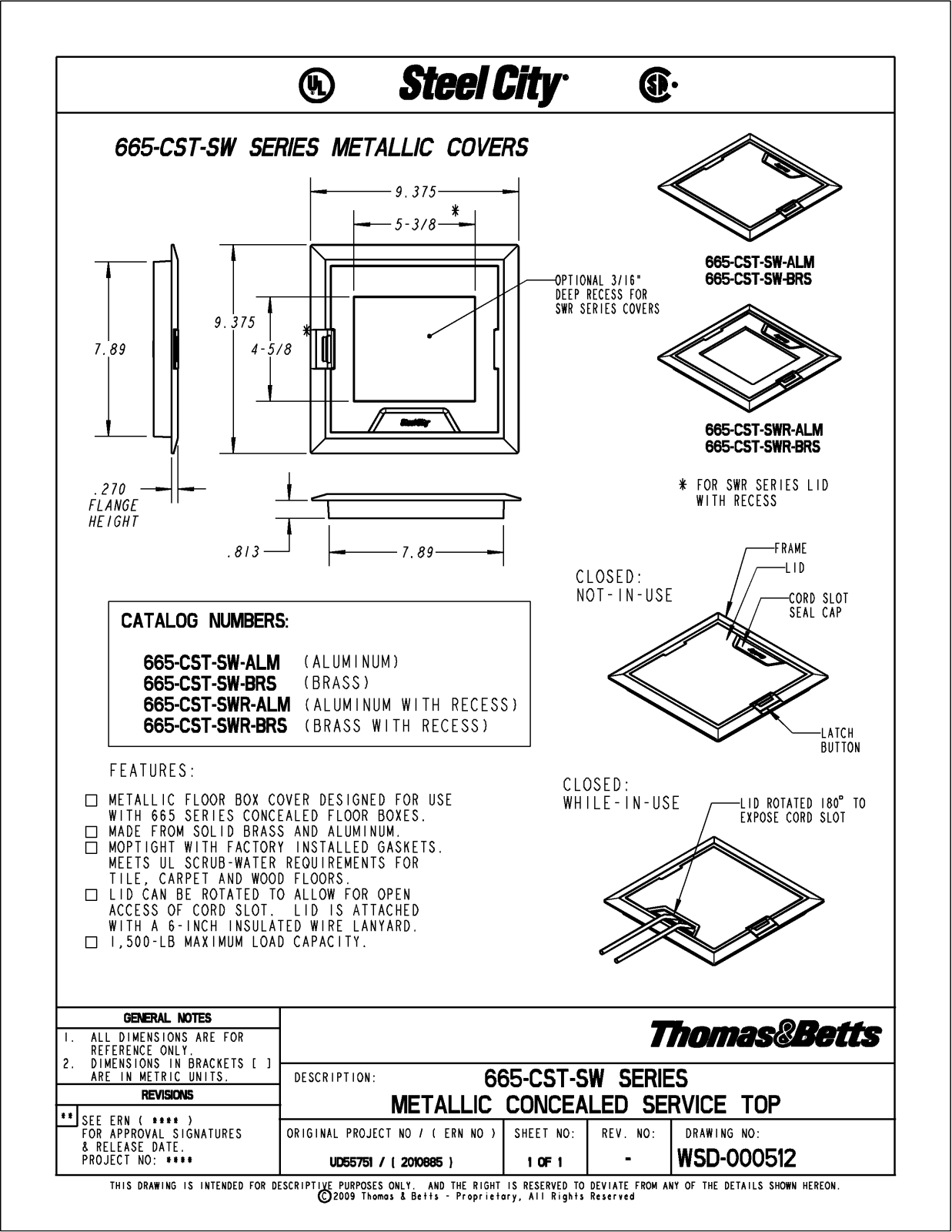 Thomas & Betts 665-CST-SW-XXX Reference Drawing