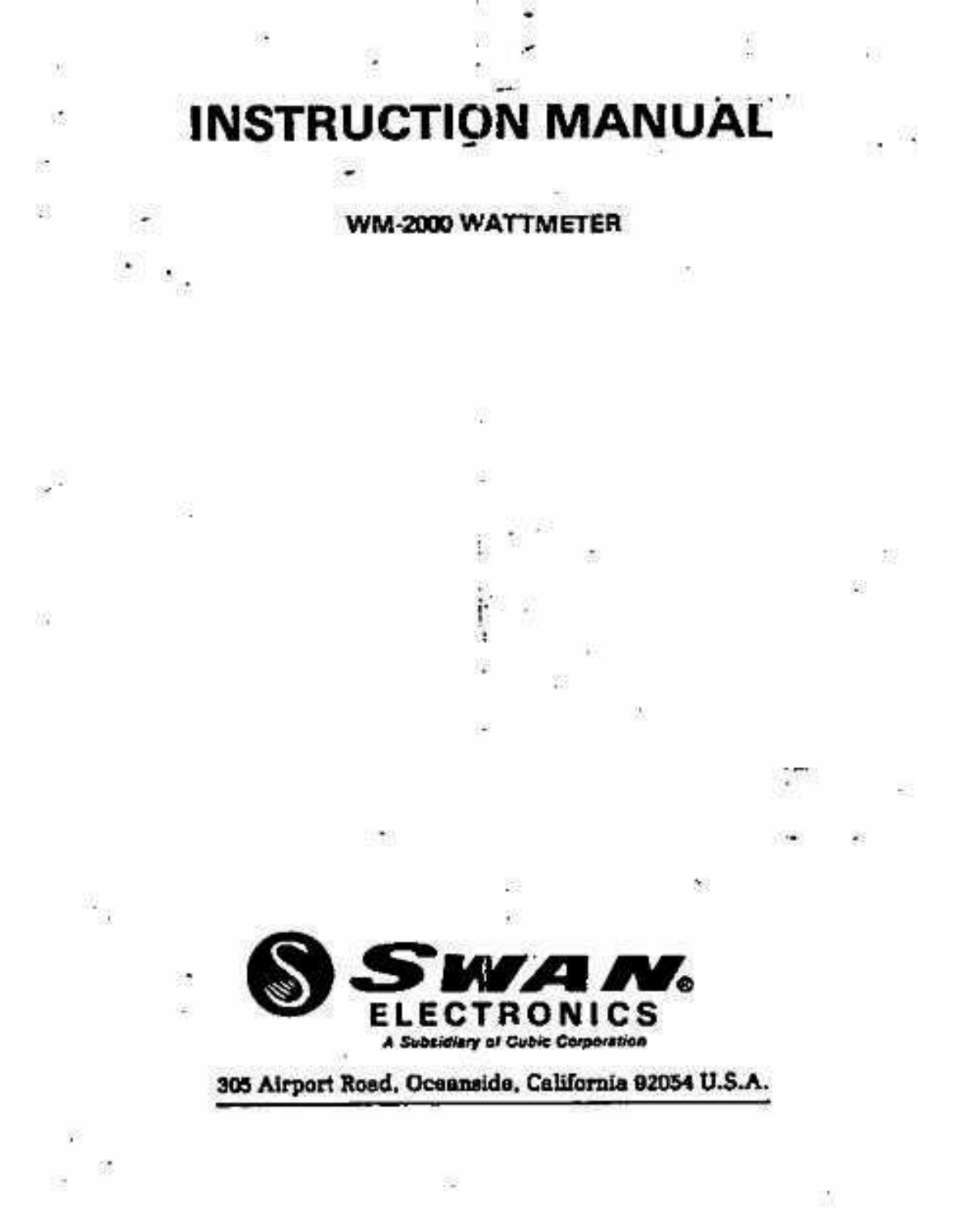 Swan WM-2000 User Manual (PAGE 1)
