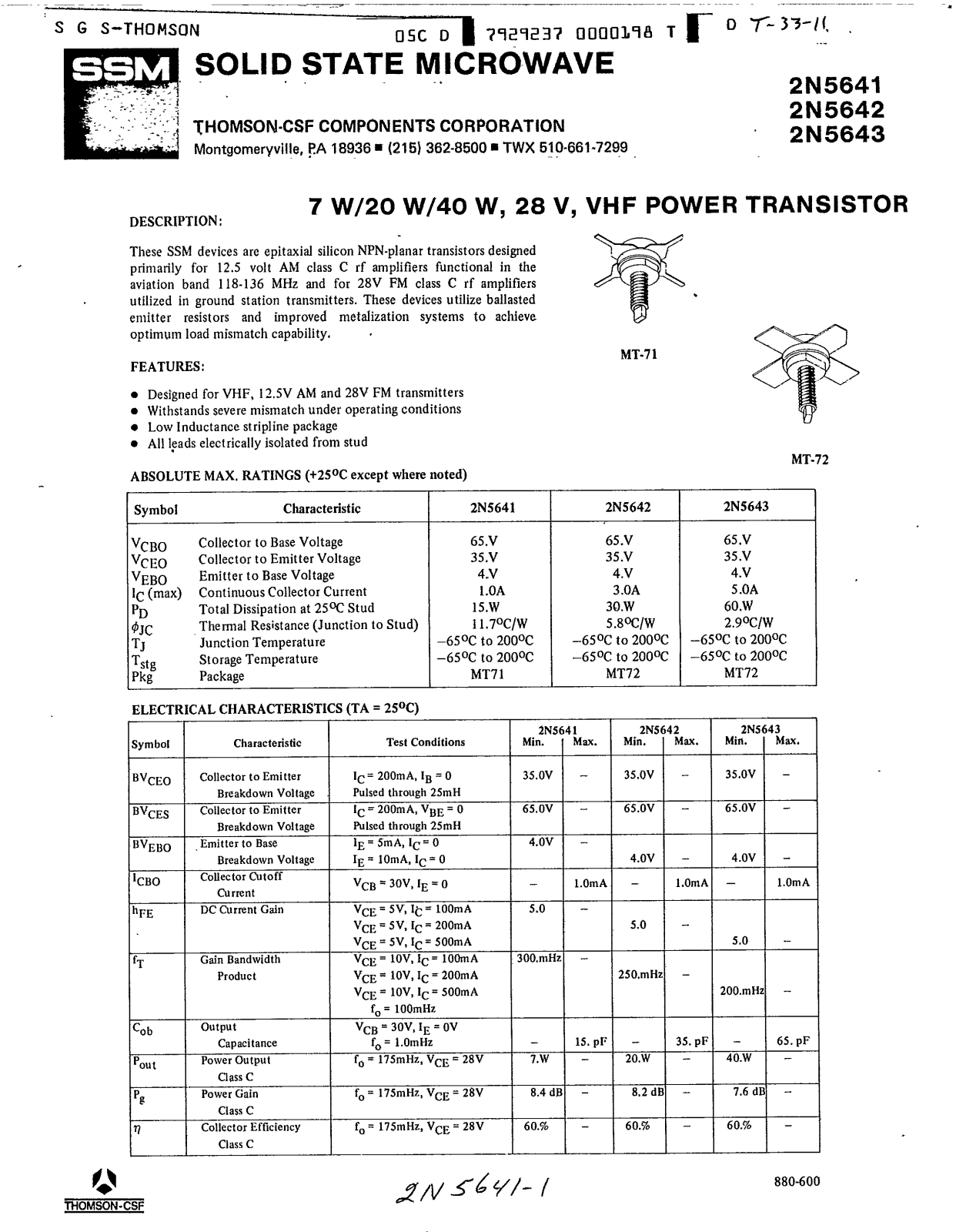 Datasheets 2N5641 Datasheet - ManualMachine.com