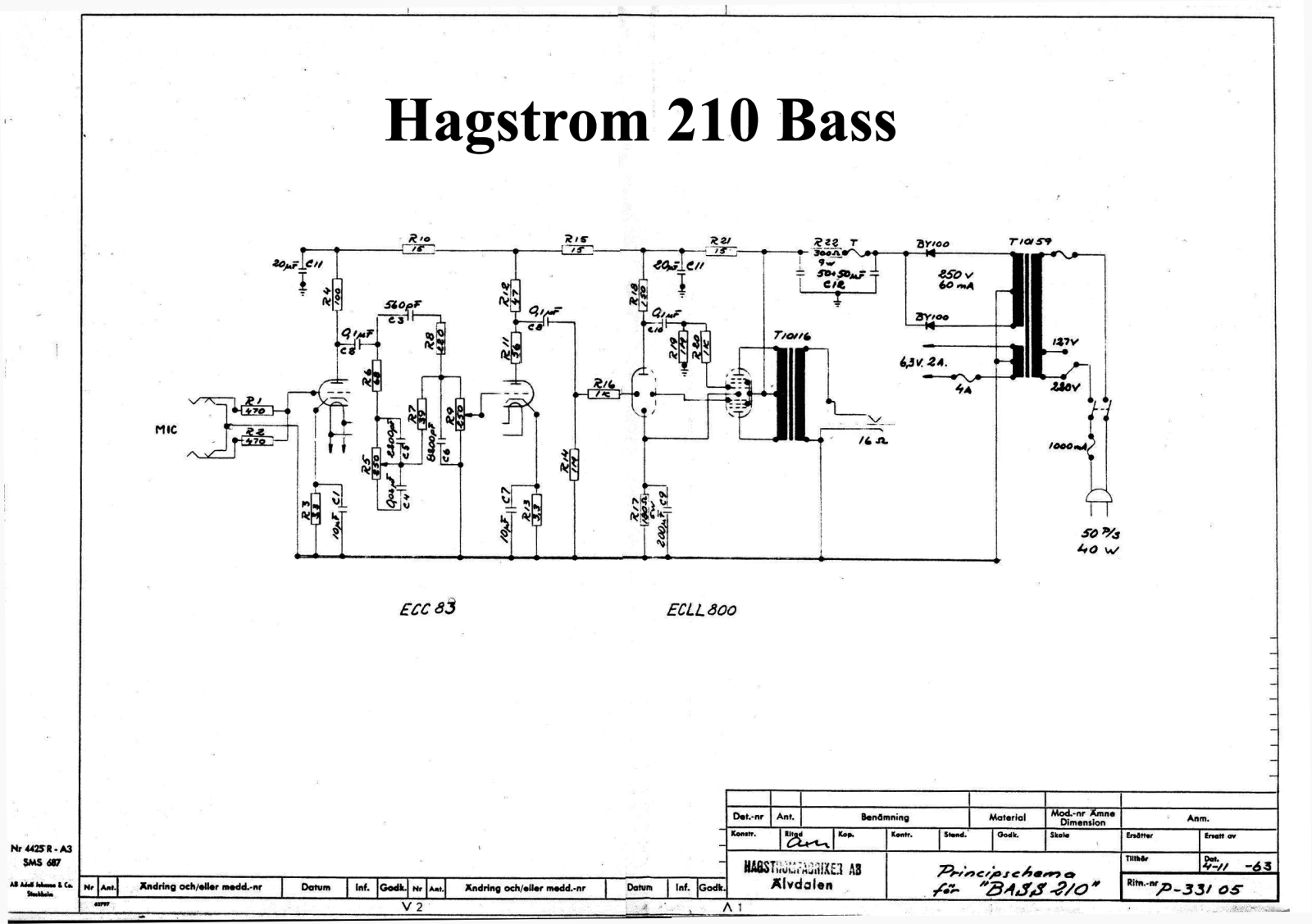 Hagstrom 210 schematic