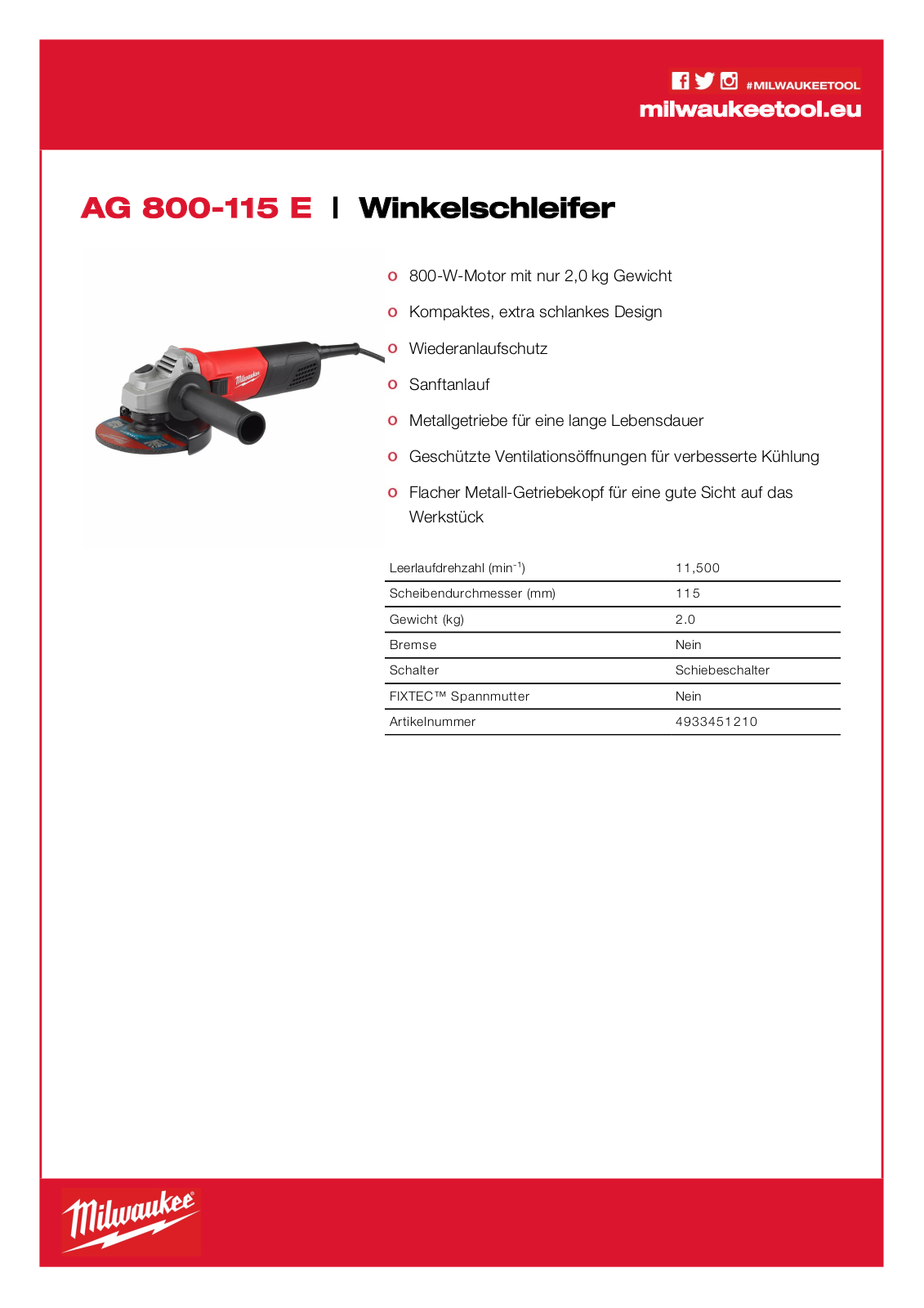 Milwaukee AG 800-115 E User Manual