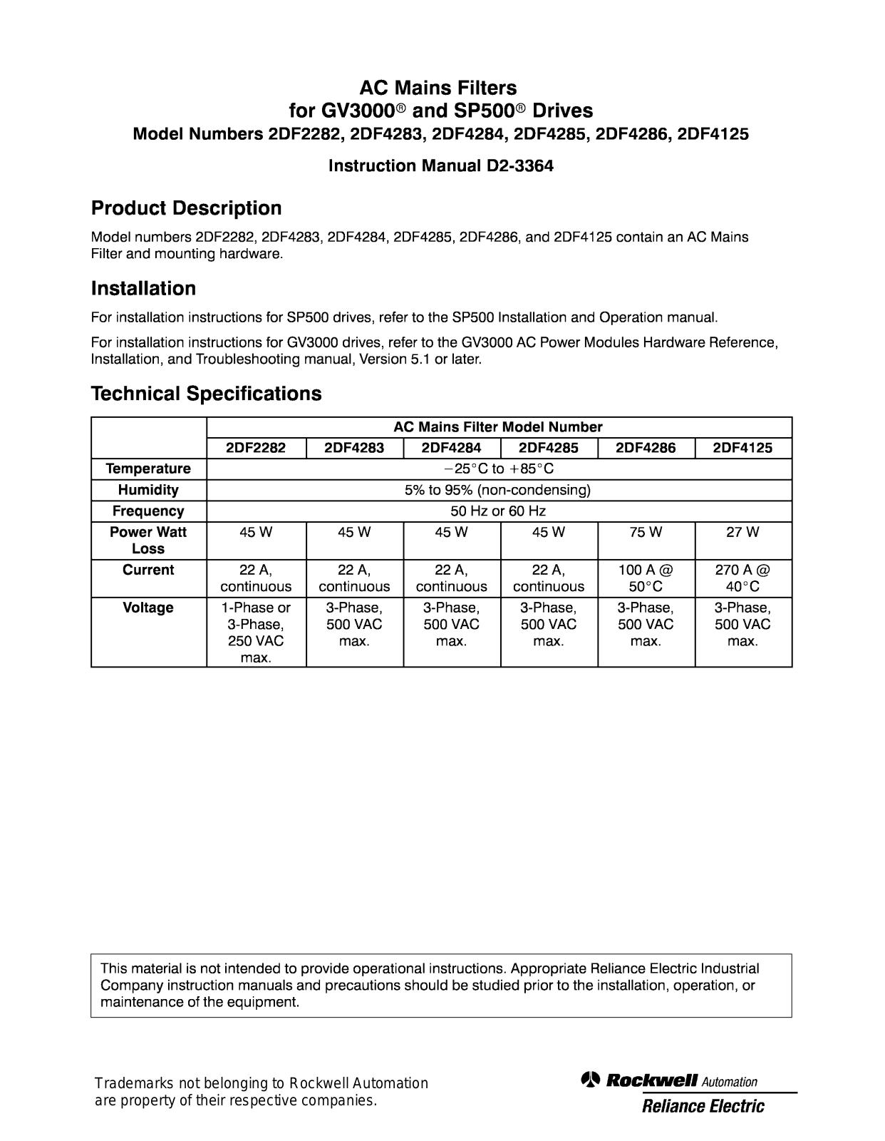 Rockwell Automation SP500 User Manual