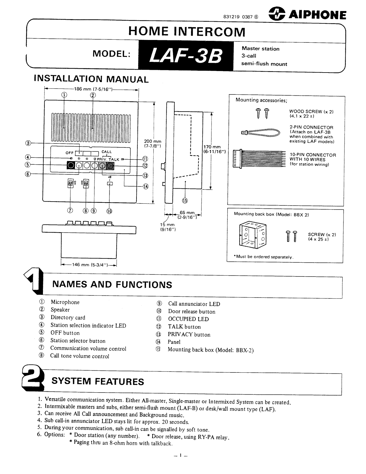 Aiphone LAF-3B user manual