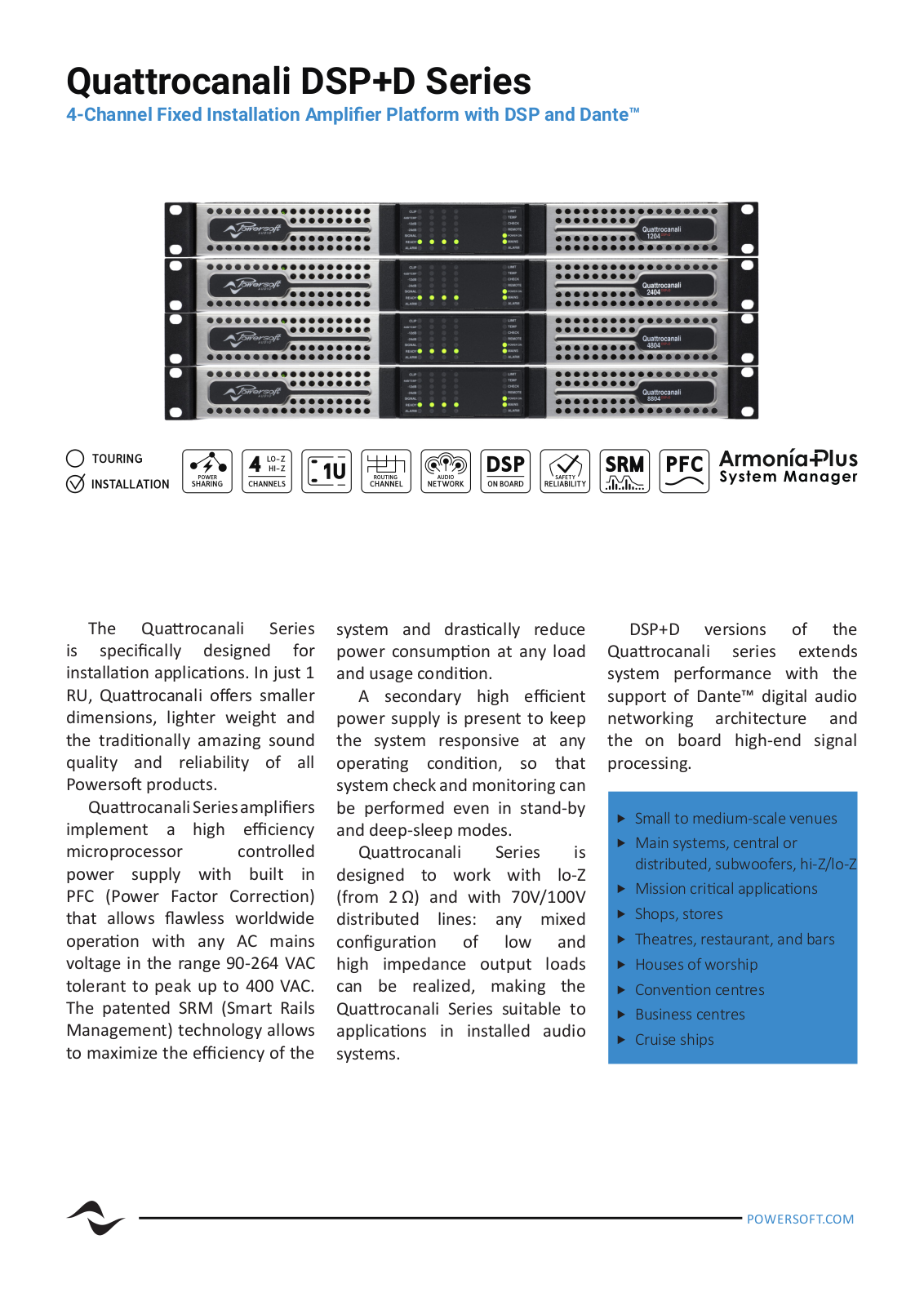 Powersoft Quattrocanali DSP+D Datasheet