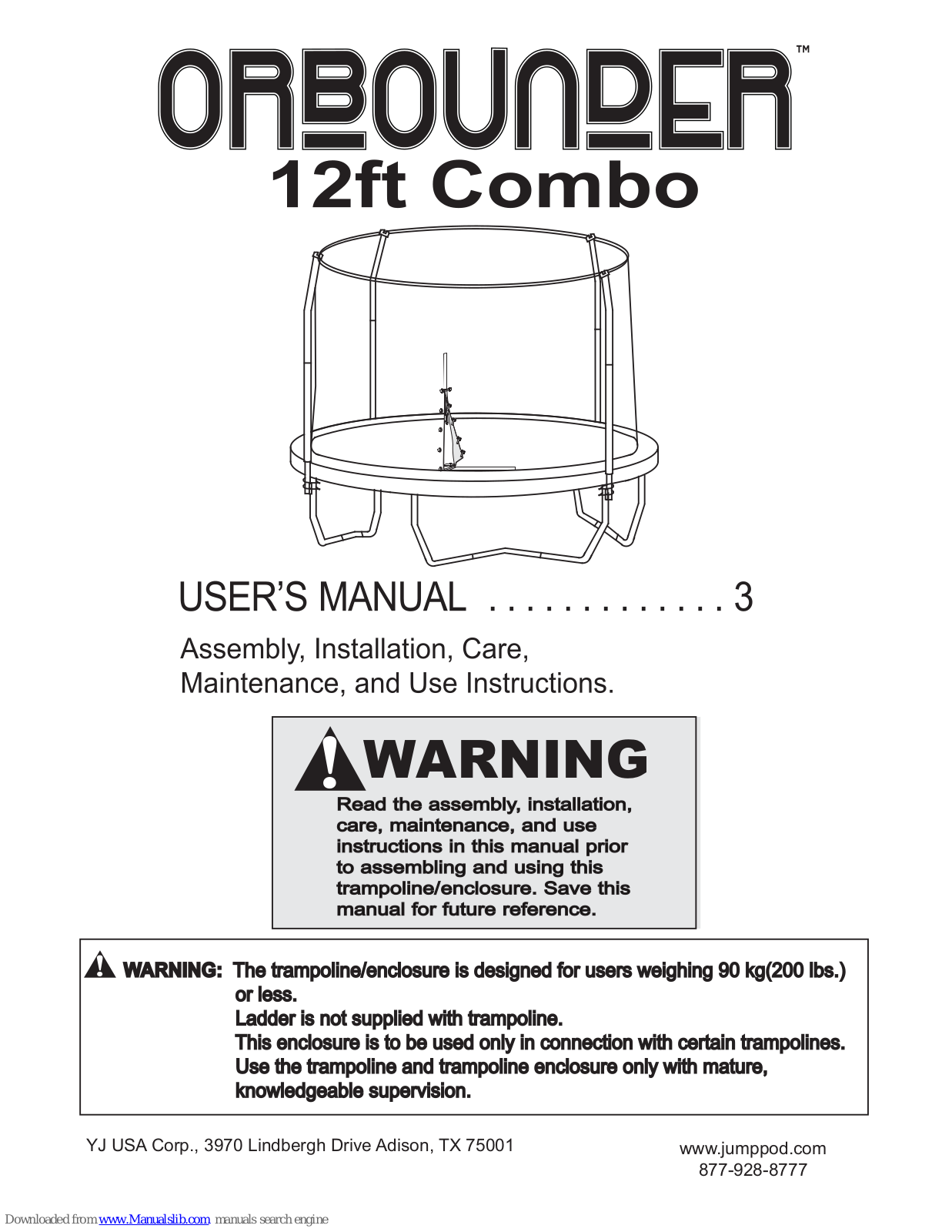 Jumpking Orbounder 12ft Combo YJ User Manual