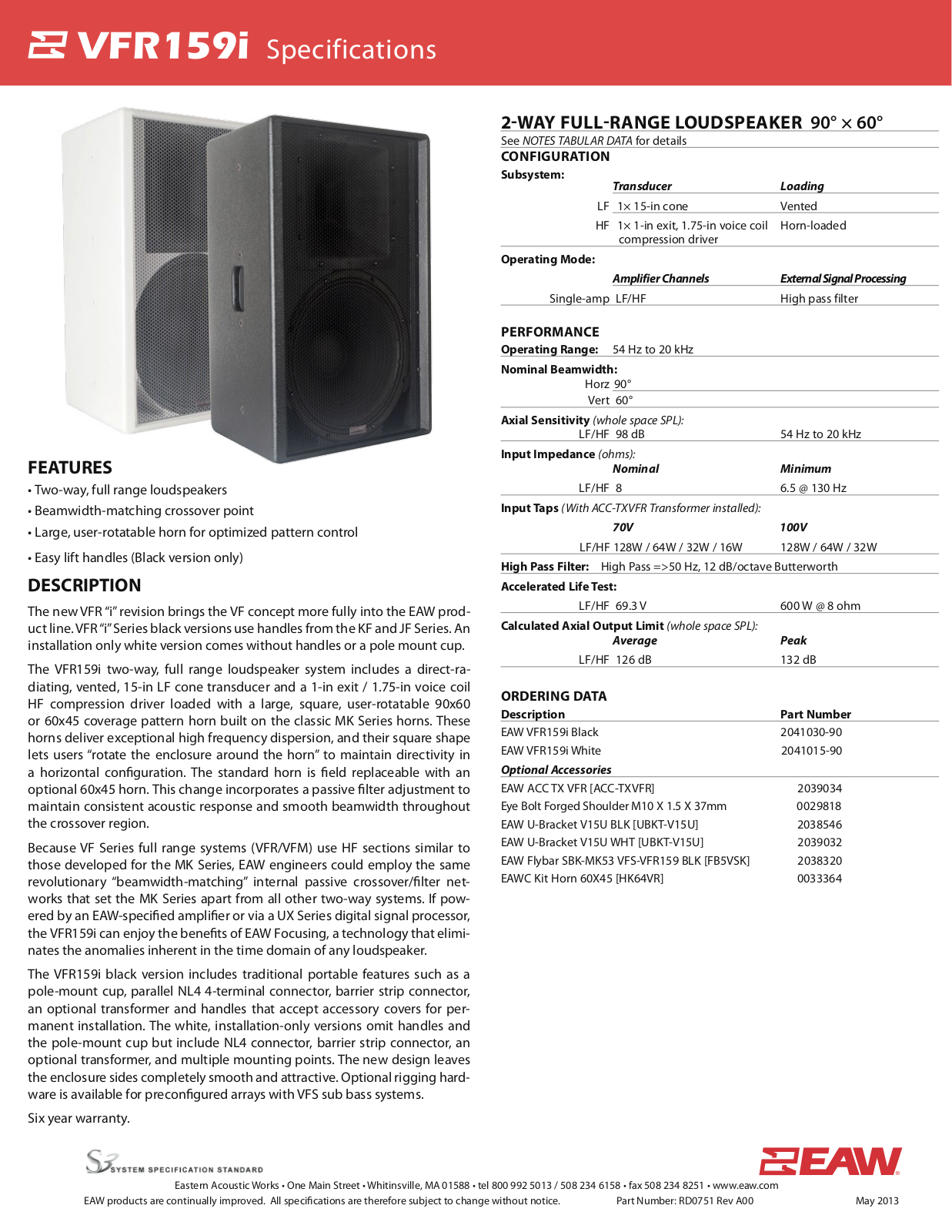 EAW VFR159I Specifications