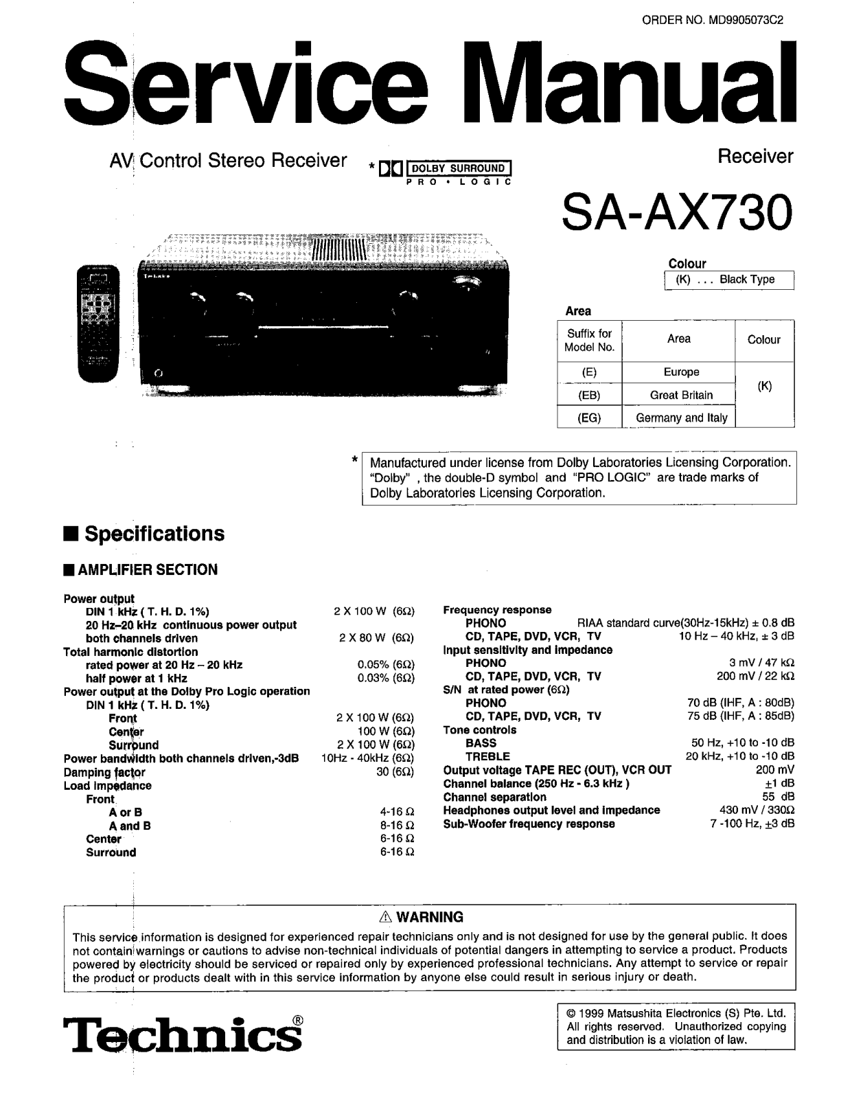 Technics SAAX-730 Service manual