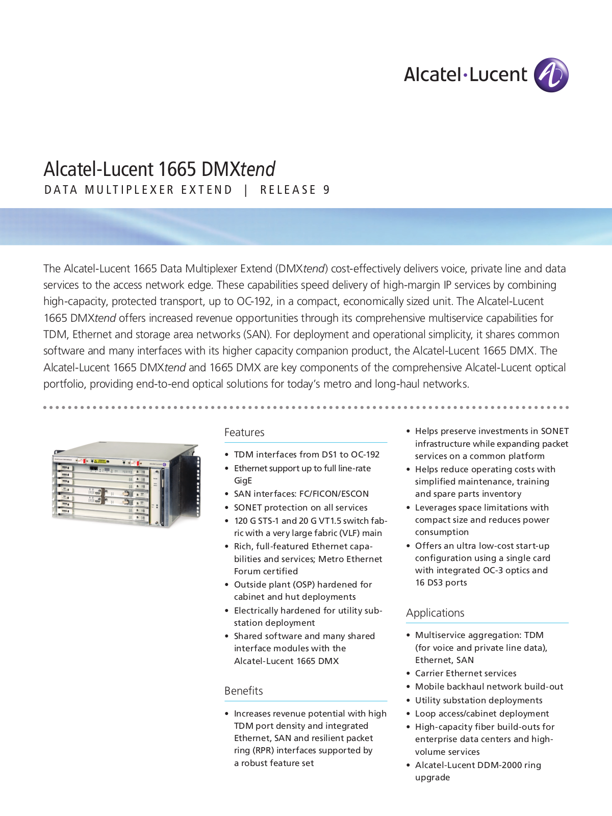 Alcatel-lucent 1665 DATA MULTIPLEXER EXTEND DATASHEET