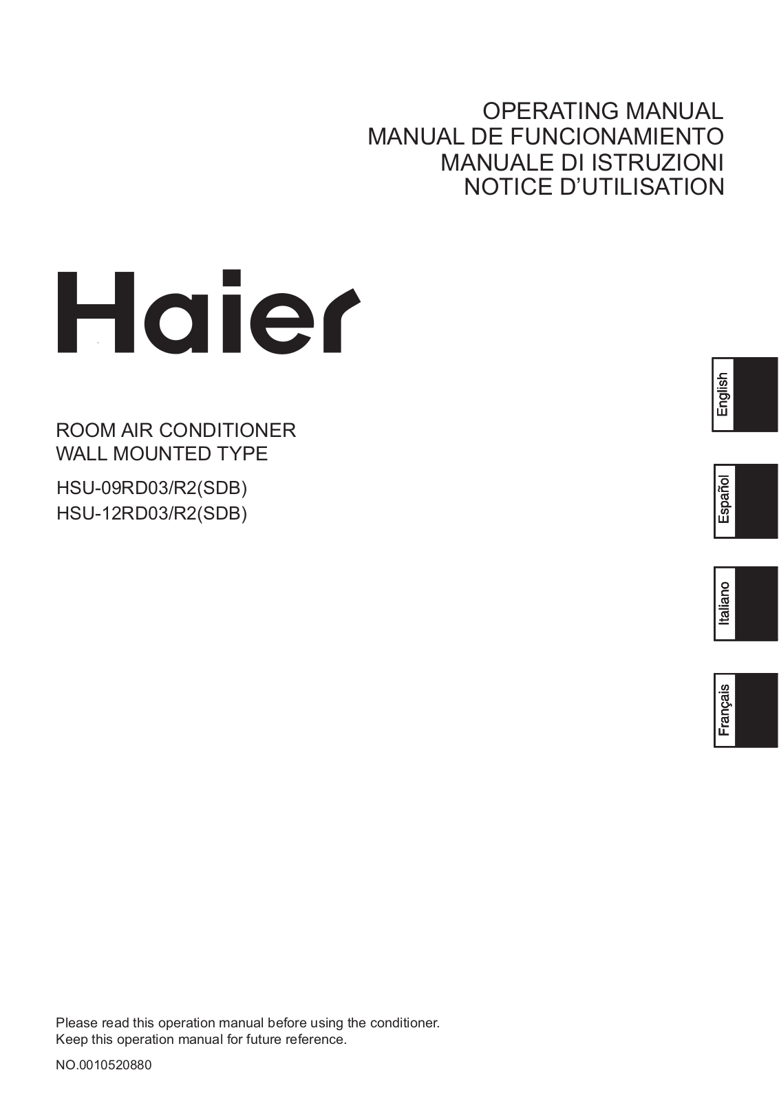 Haier HSU-12RD03-R2, HSU-09RD03/R2 User Manual