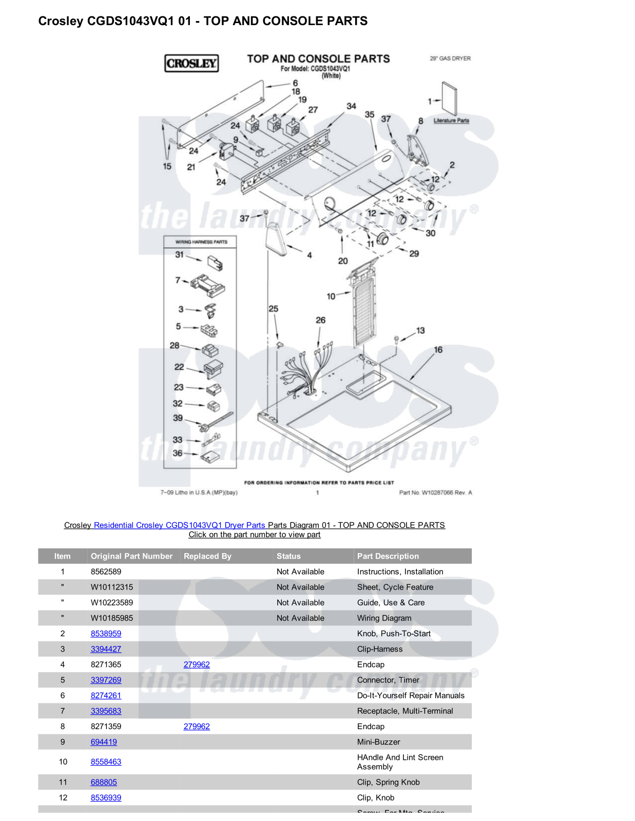 Crosley CGDS1043VQ1 Parts Diagram