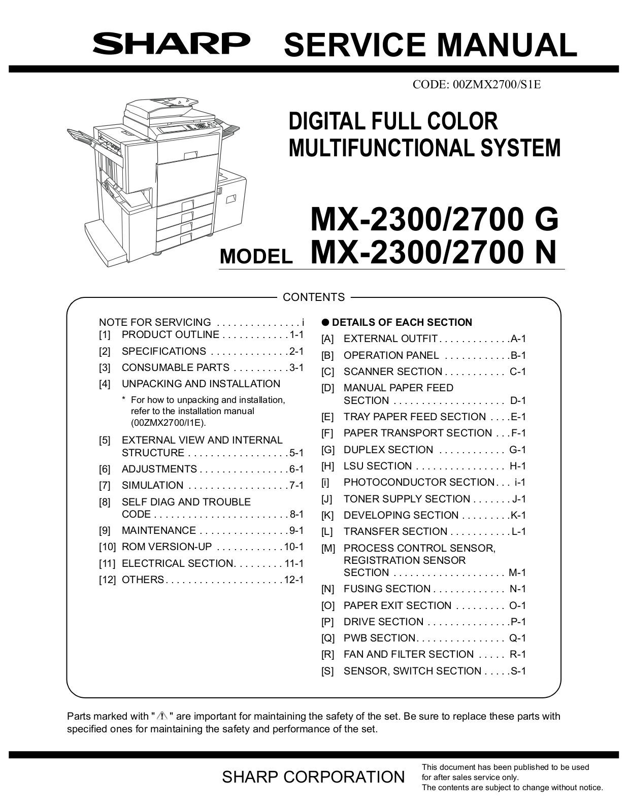 Sharp MX-2300G, MX-2700G, MX-2300N, MX-2700N Service Manual