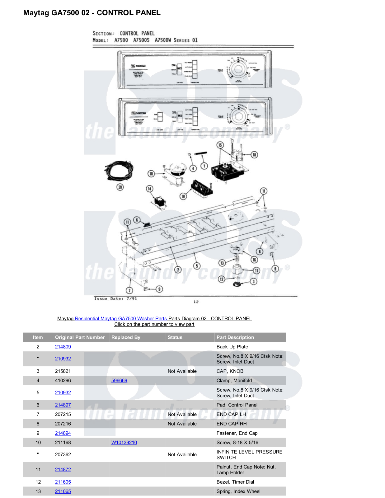 Maytag GA7500 Parts Diagram