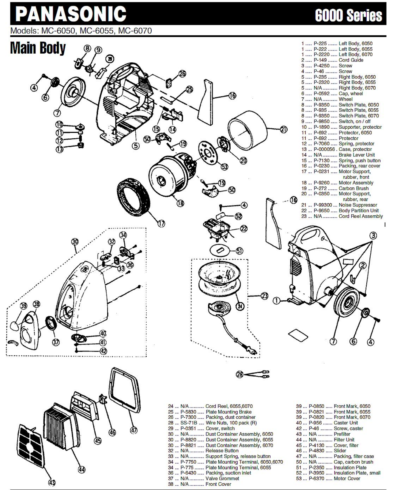 Panasonic 6050, 6070 Parts List