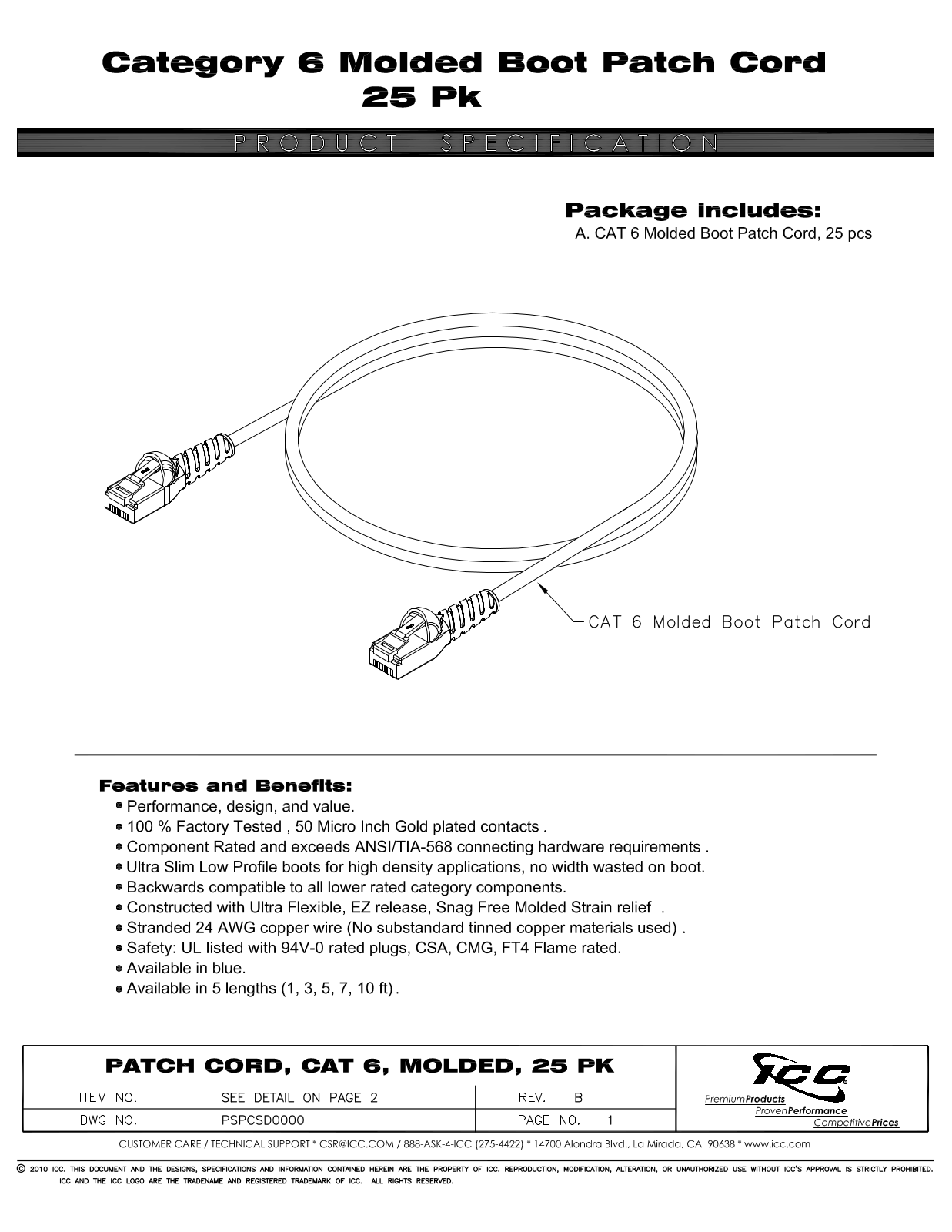 ICC ICPCSD03BL Specsheet