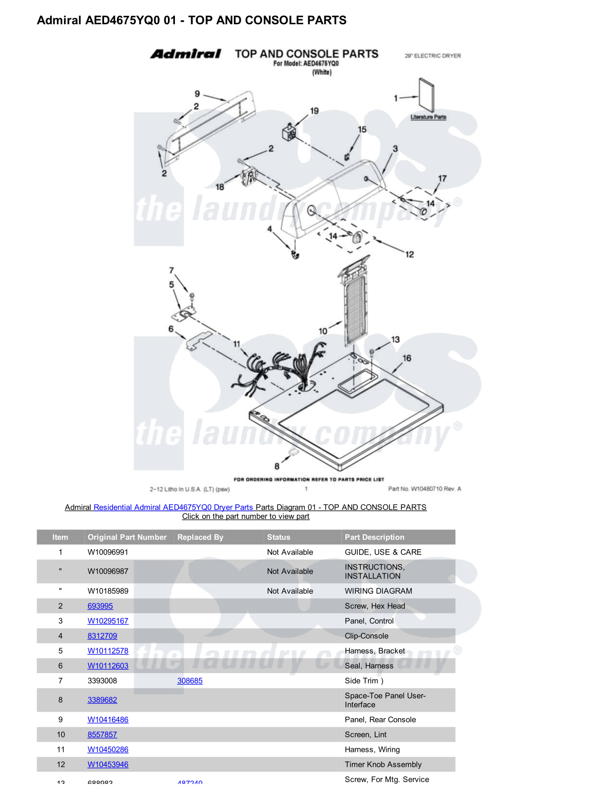 Admiral AED4675YQ0 Parts Diagram