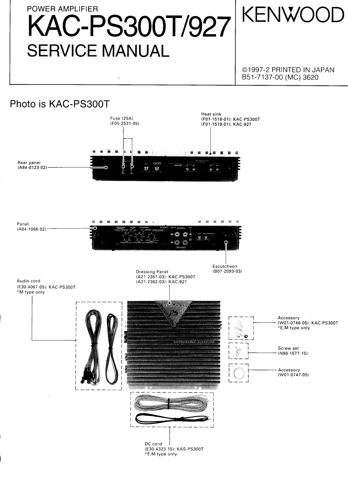 Kenwood KAC-927, KACPS-300-T Service manual