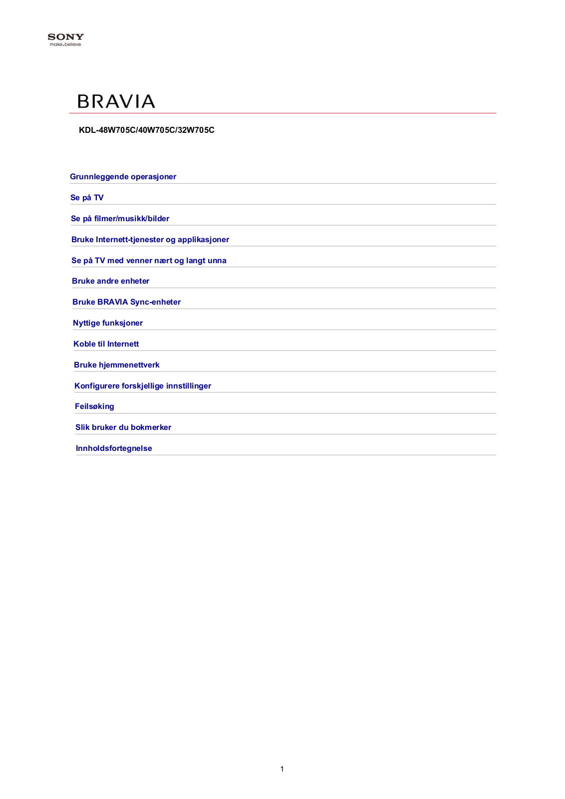 Sony KDL-40W705C User manual