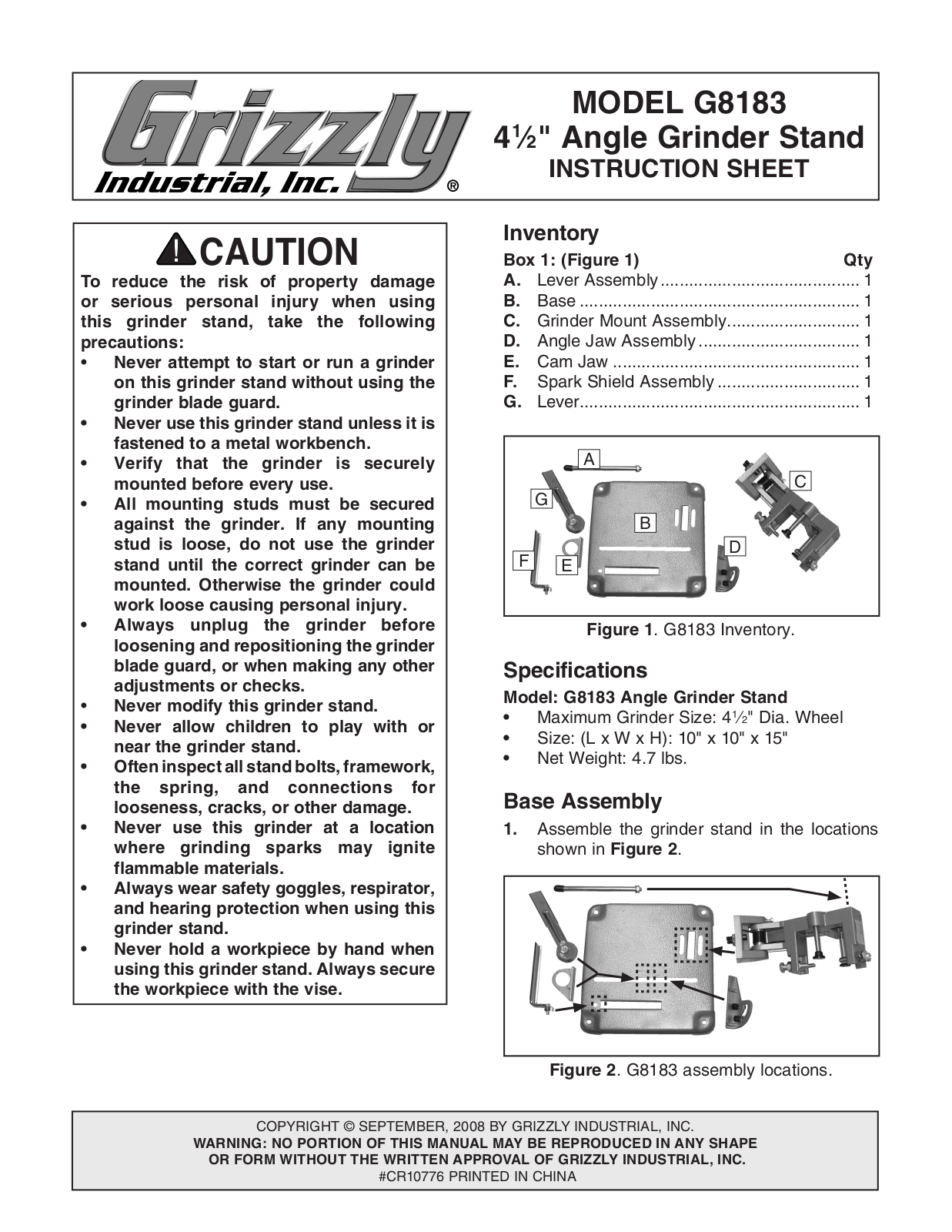 Grizzly G8183 User Manual