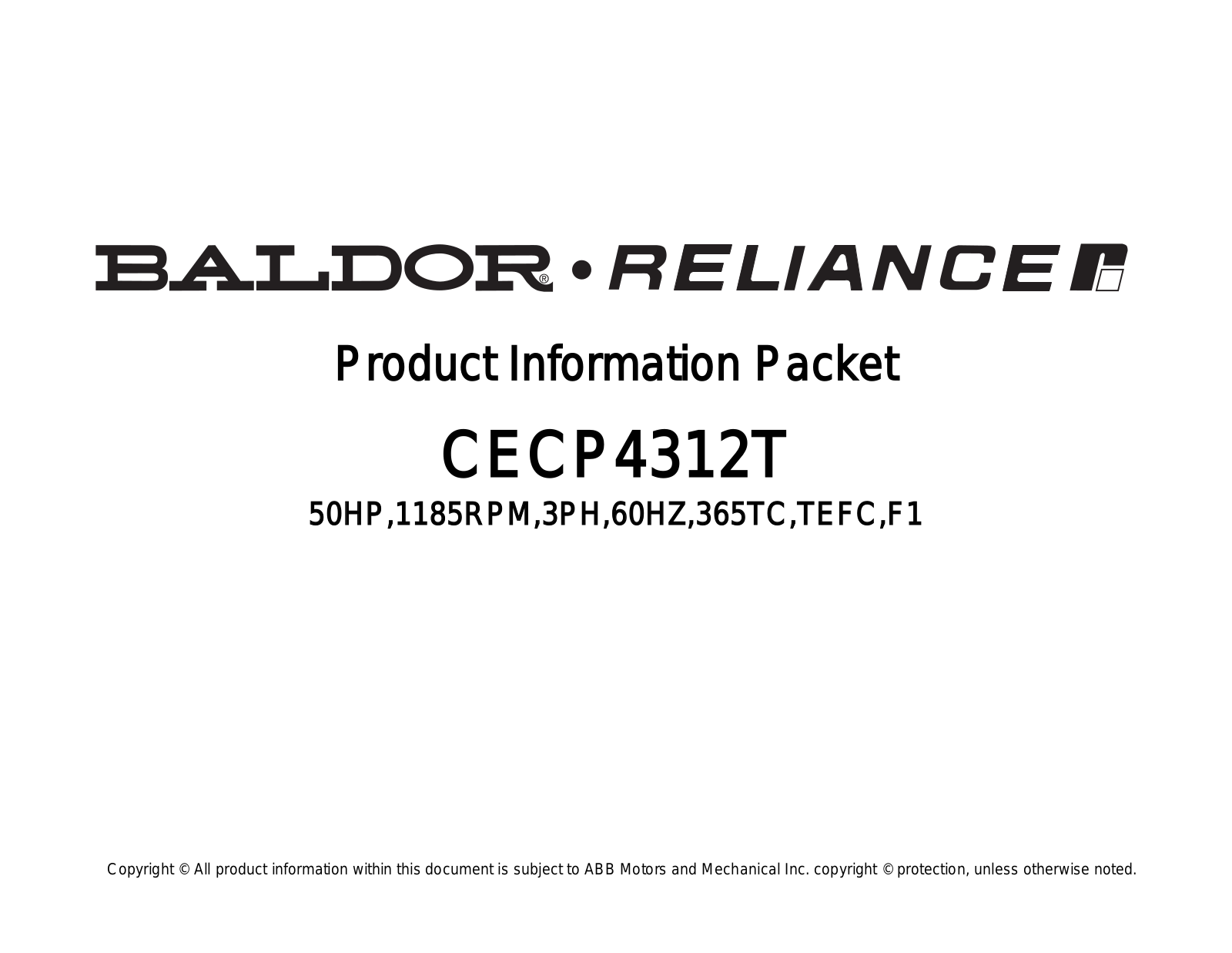 Baldor CECP4312T Product Information Sheet