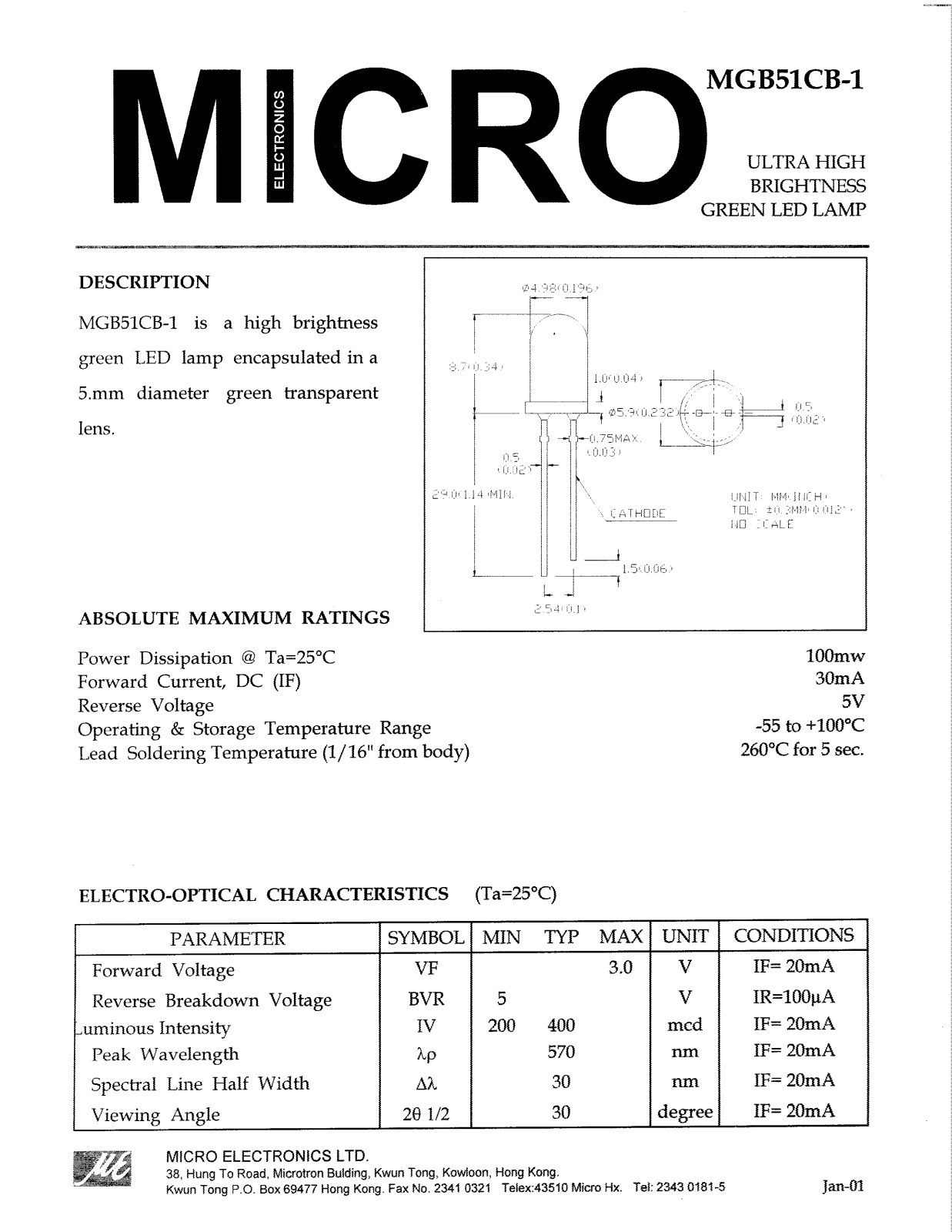 MICRO MGB51CB-1 Datasheet