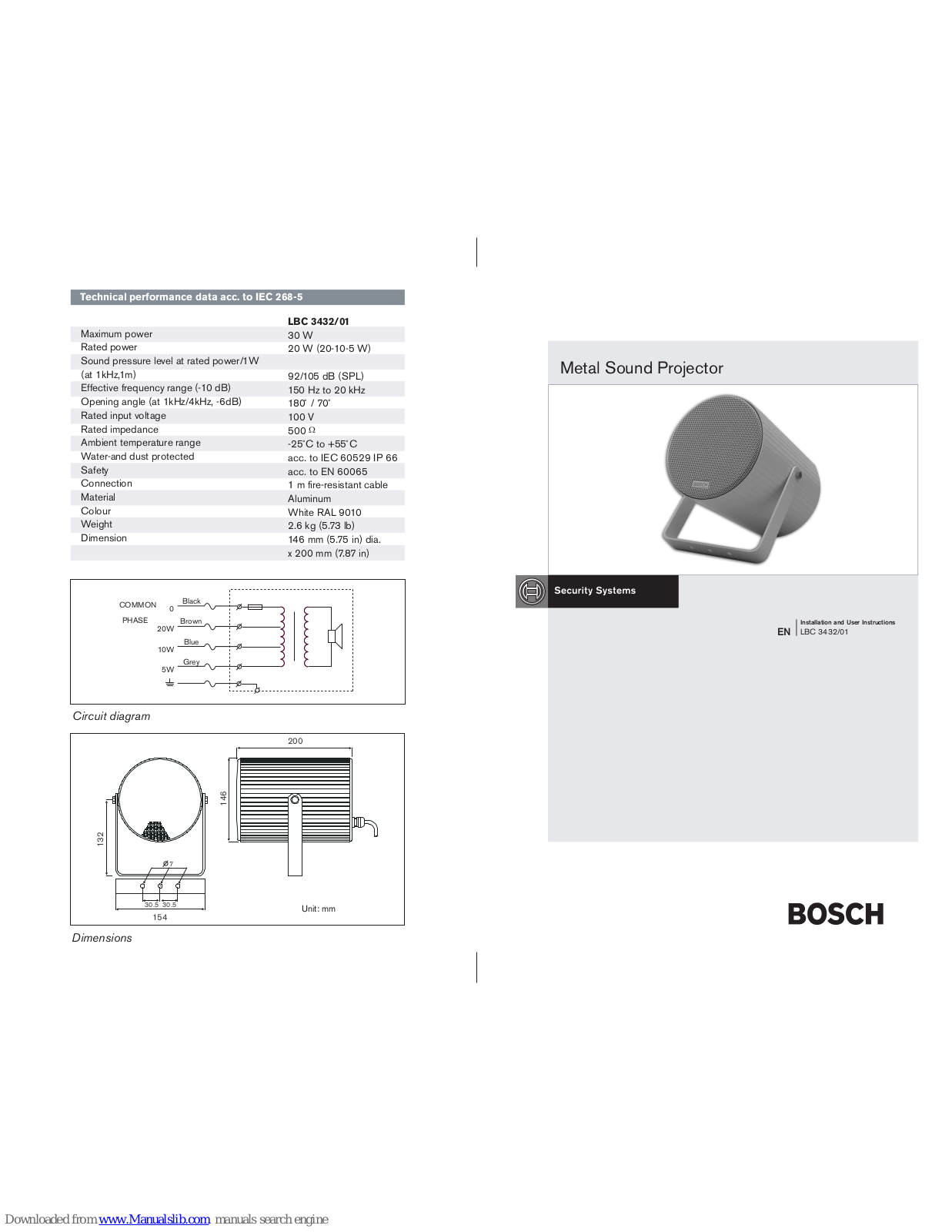 Bosch LBC 3432/01 Installation And User Instructions Manual